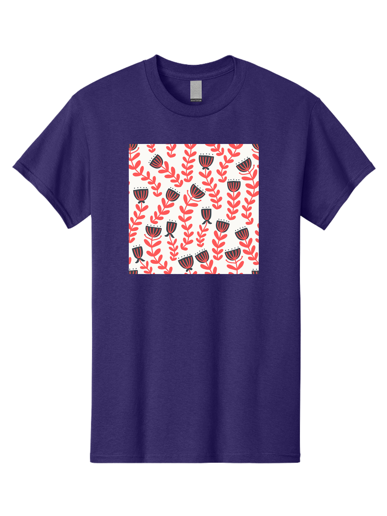 Floral-Pattern-14 Men'S Graphic Tee, 100% Cotton, Comfortable Casual Summer Wear, Machine Washable, Repeating Floral Pattern, Red Leaves, Black And Red Flowers, Minimalist Design, Simple Shapes, Folk Art Style, Wallpaper Design, Aab707