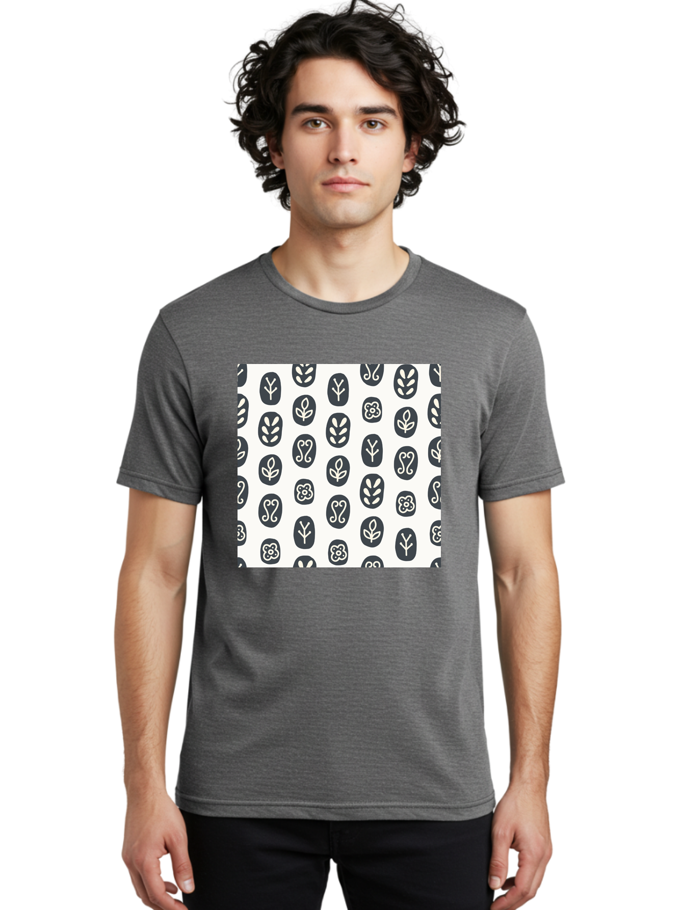 Floral-Pattern-16 Men'S Graphic Tee, 100% Cotton, Comfortable Casual Summer Wear, Machine Washable, Minimalist Botanical Design, Stylized Floral Motifs, Simple Shapes, Repetitive Pattern, Elegant Simplicity, Soothing Aesthetics, Aab709