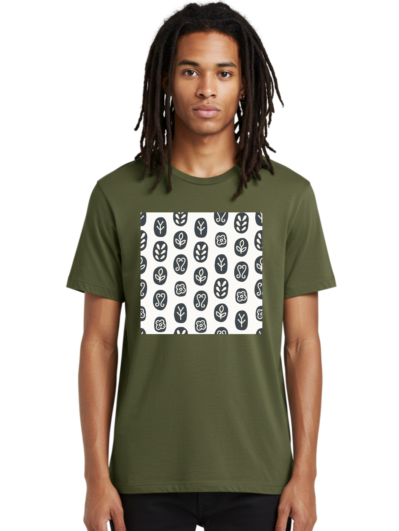 Floral-Pattern-16 Men'S Graphic Tee, 100% Cotton, Comfortable Casual Summer Wear, Machine Washable, Minimalist Botanical Design, Stylized Floral Motifs, Simple Shapes, Repetitive Pattern, Elegant Simplicity, Soothing Aesthetics, Aab709