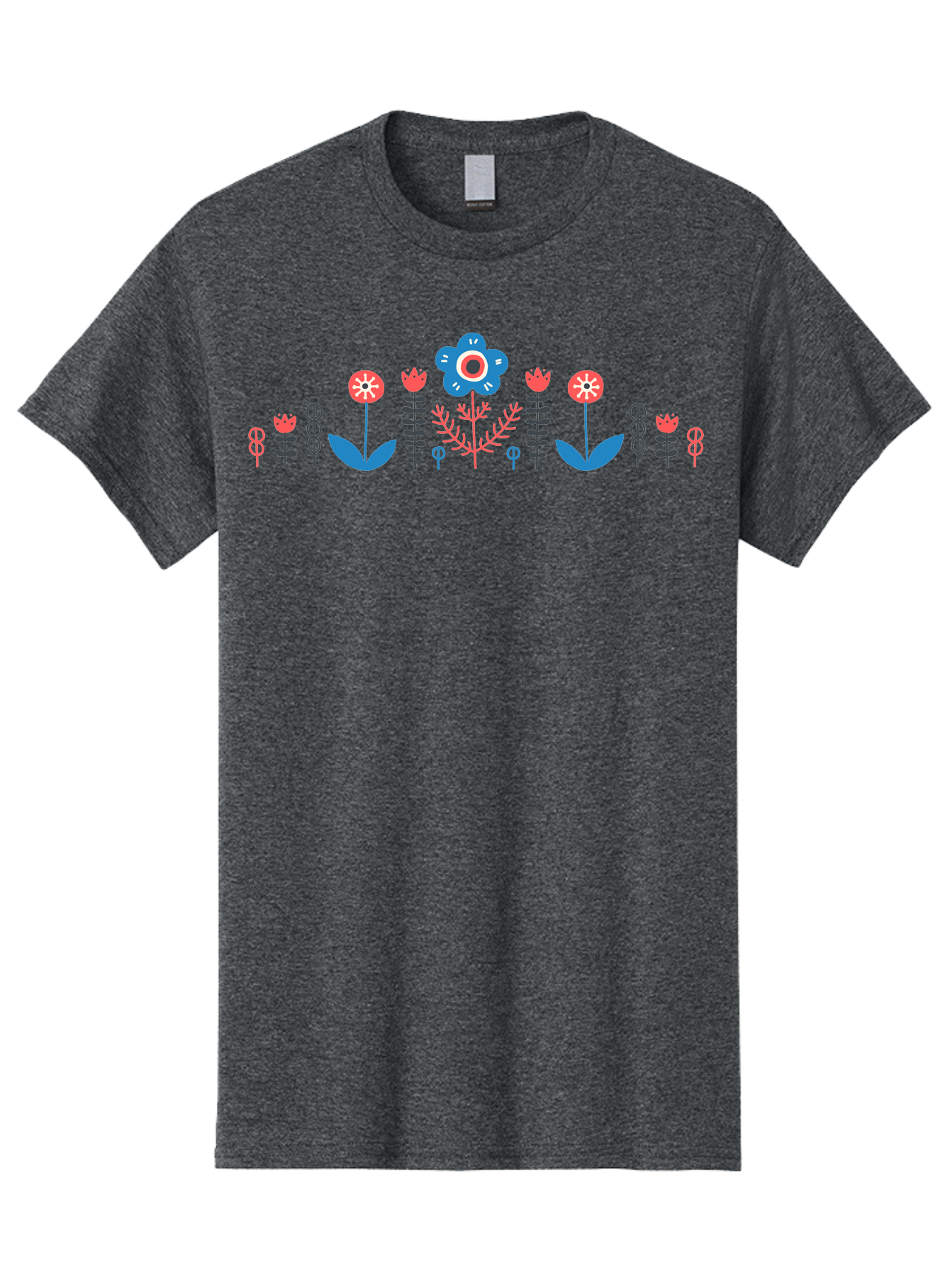 Floral-Pattern-17 Men'S Graphic Tee, 100% Cotton, Comfortable Casual Summer Wear, Machine Washable, Colorful Floral Design, Stylized Flowers, Blue And Red Blooms, Abstract Foliage, Vibrant Floral Arrangement, Folk Art Inspiration, Aab710