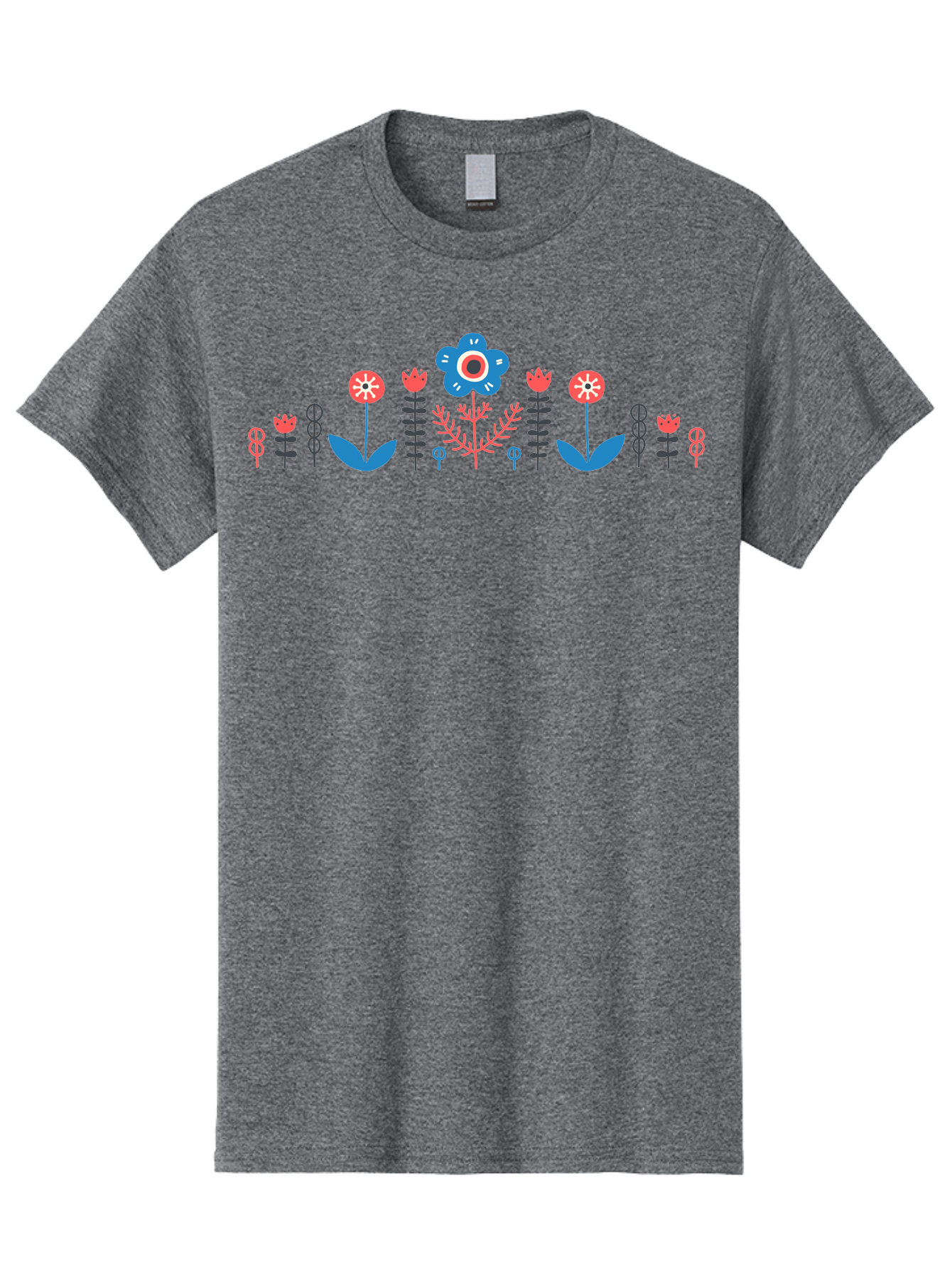 Floral-Pattern-17 Men'S Graphic Tee, 100% Cotton, Comfortable Casual Summer Wear, Machine Washable, Colorful Floral Design, Stylized Flowers, Blue And Red Blooms, Abstract Foliage, Vibrant Floral Arrangement, Folk Art Inspiration, Aab710