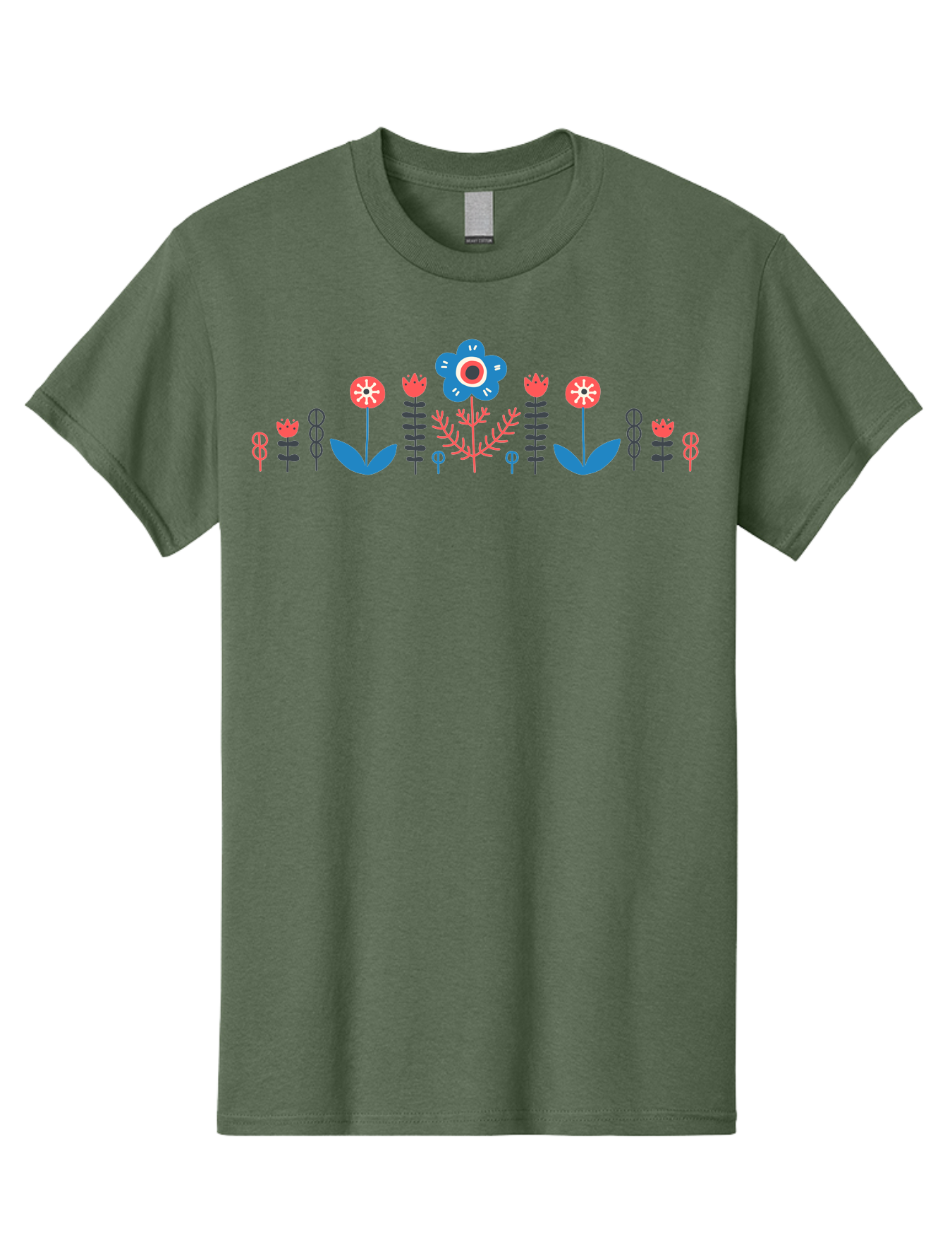 Floral-Pattern-17 Men'S Graphic Tee, 100% Cotton, Comfortable Casual Summer Wear, Machine Washable, Colorful Floral Design, Stylized Flowers, Blue And Red Blooms, Abstract Foliage, Vibrant Floral Arrangement, Folk Art Inspiration, Aab710