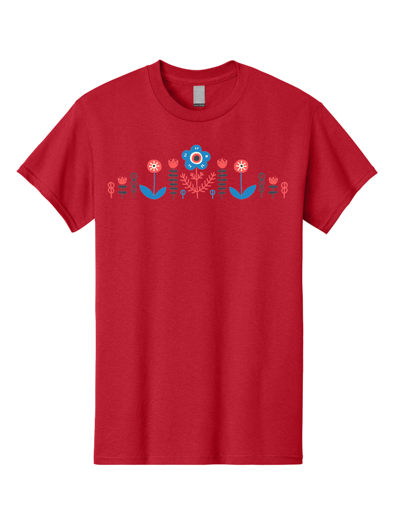 Floral-Pattern-17 Men'S Graphic Tee, 100% Cotton, Comfortable Casual Summer Wear, Machine Washable, Colorful Floral Design, Stylized Flowers, Blue And Red Blooms, Abstract Foliage, Vibrant Floral Arrangement, Folk Art Inspiration, Aab710