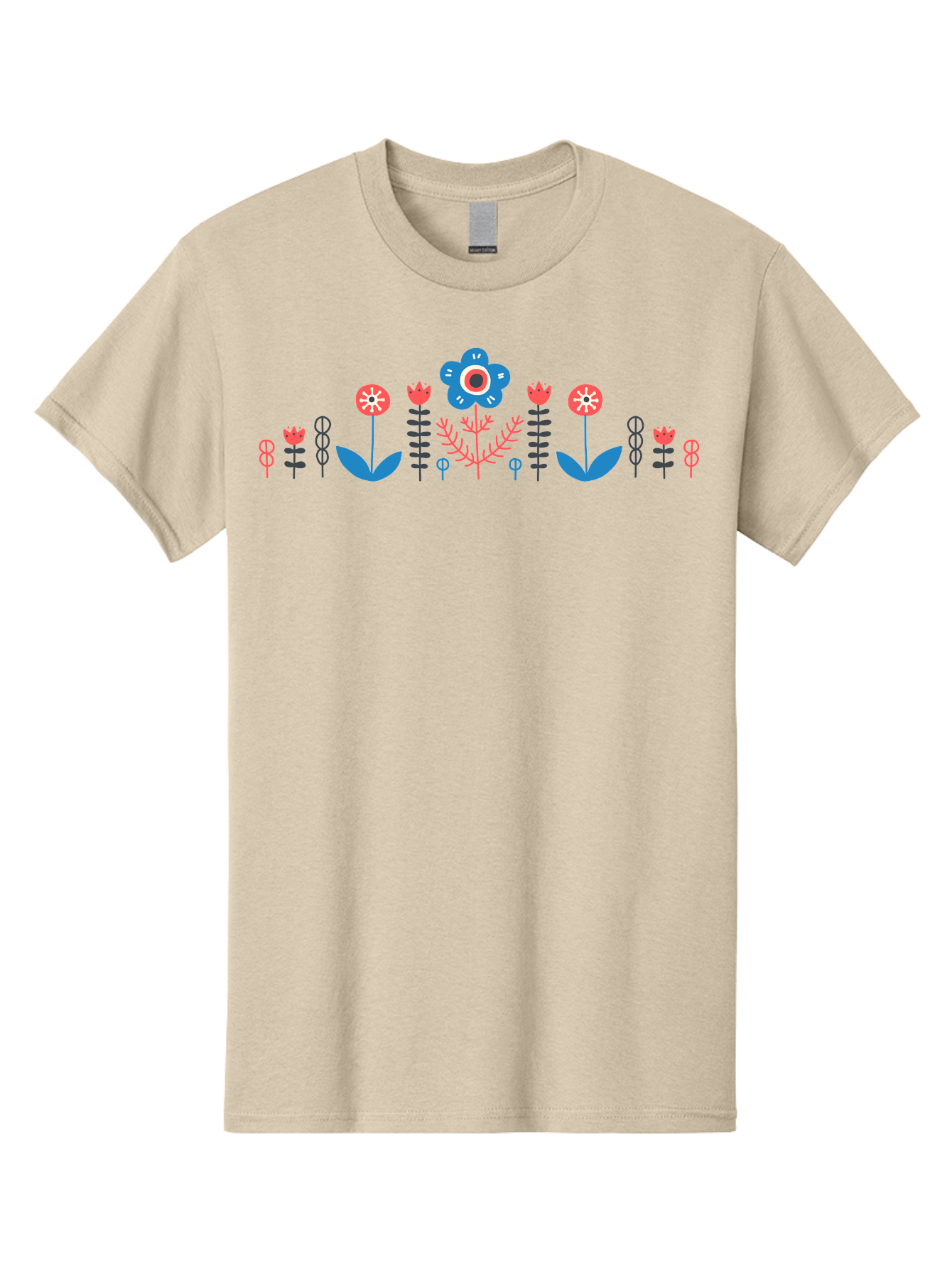 Floral-Pattern-17 Men'S Graphic Tee, 100% Cotton, Comfortable Casual Summer Wear, Machine Washable, Colorful Floral Design, Stylized Flowers, Blue And Red Blooms, Abstract Foliage, Vibrant Floral Arrangement, Folk Art Inspiration, Aab710