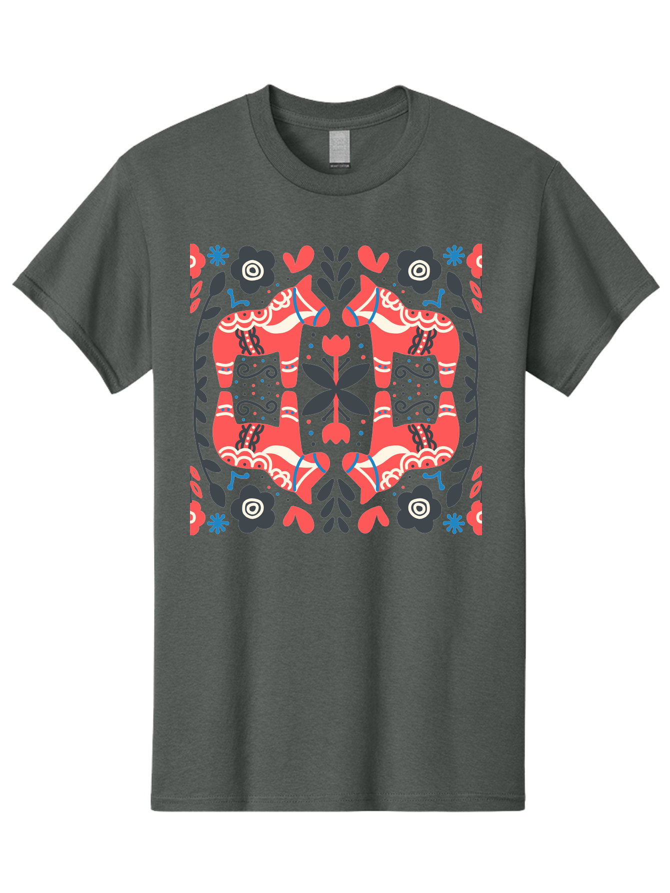 Floral-Pattern-2 Men'S Graphic Tee, 100% Cotton, Comfortable Casual Summer Wear, Machine Washable, Floral Designs, Geometric Shapes, Abstract Art, Black Flowers, Red And White Accents, Blue Details, Decorative Pattern, Symmetrical Design, Aab712