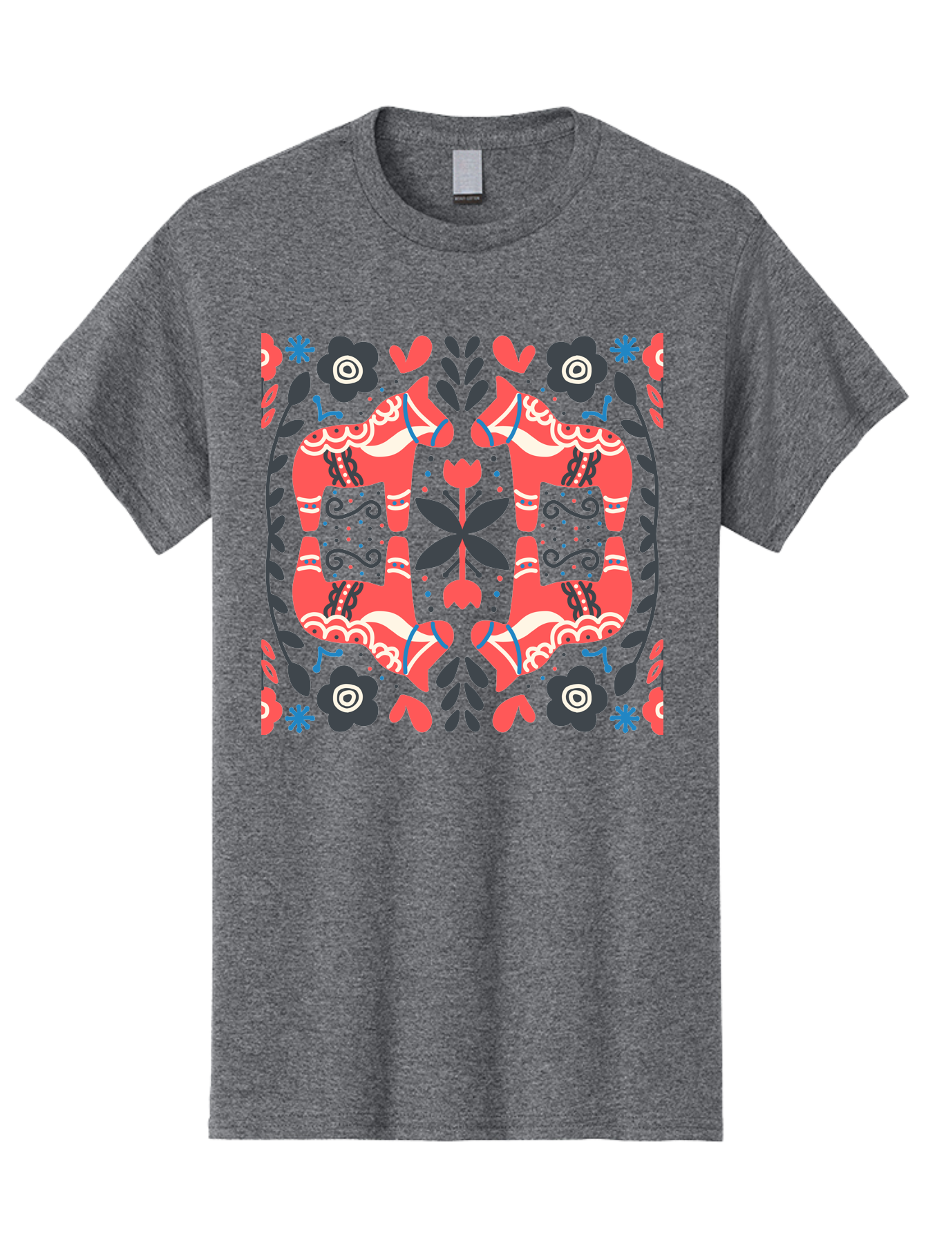 Floral-Pattern-2 Men'S Graphic Tee, 100% Cotton, Comfortable Casual Summer Wear, Machine Washable, Floral Designs, Geometric Shapes, Abstract Art, Black Flowers, Red And White Accents, Blue Details, Decorative Pattern, Symmetrical Design, Aab712