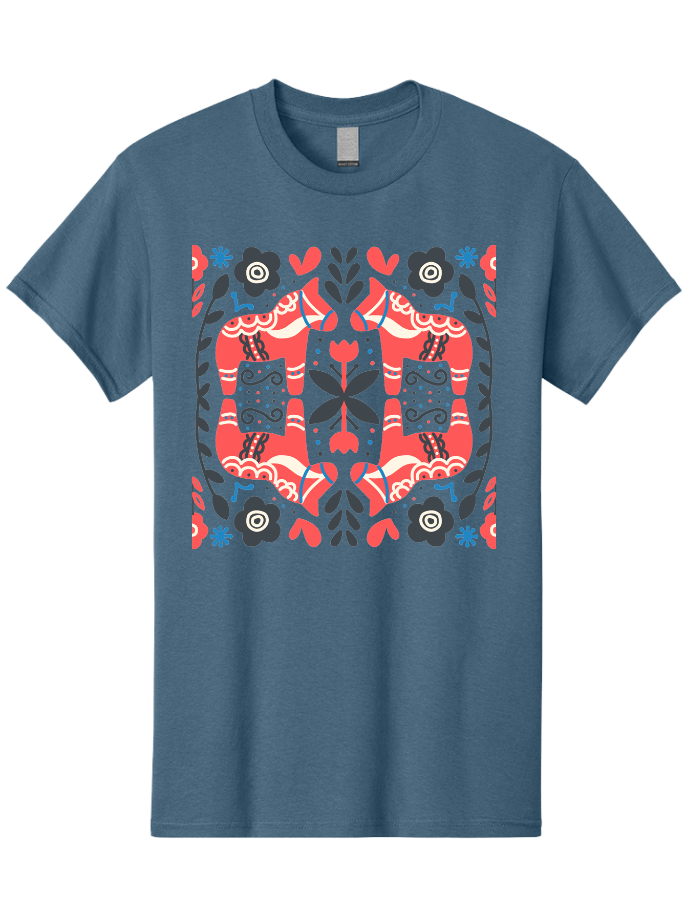 Floral-Pattern-2 Men'S Graphic Tee, 100% Cotton, Comfortable Casual Summer Wear, Machine Washable, Floral Designs, Geometric Shapes, Abstract Art, Black Flowers, Red And White Accents, Blue Details, Decorative Pattern, Symmetrical Design, Aab712