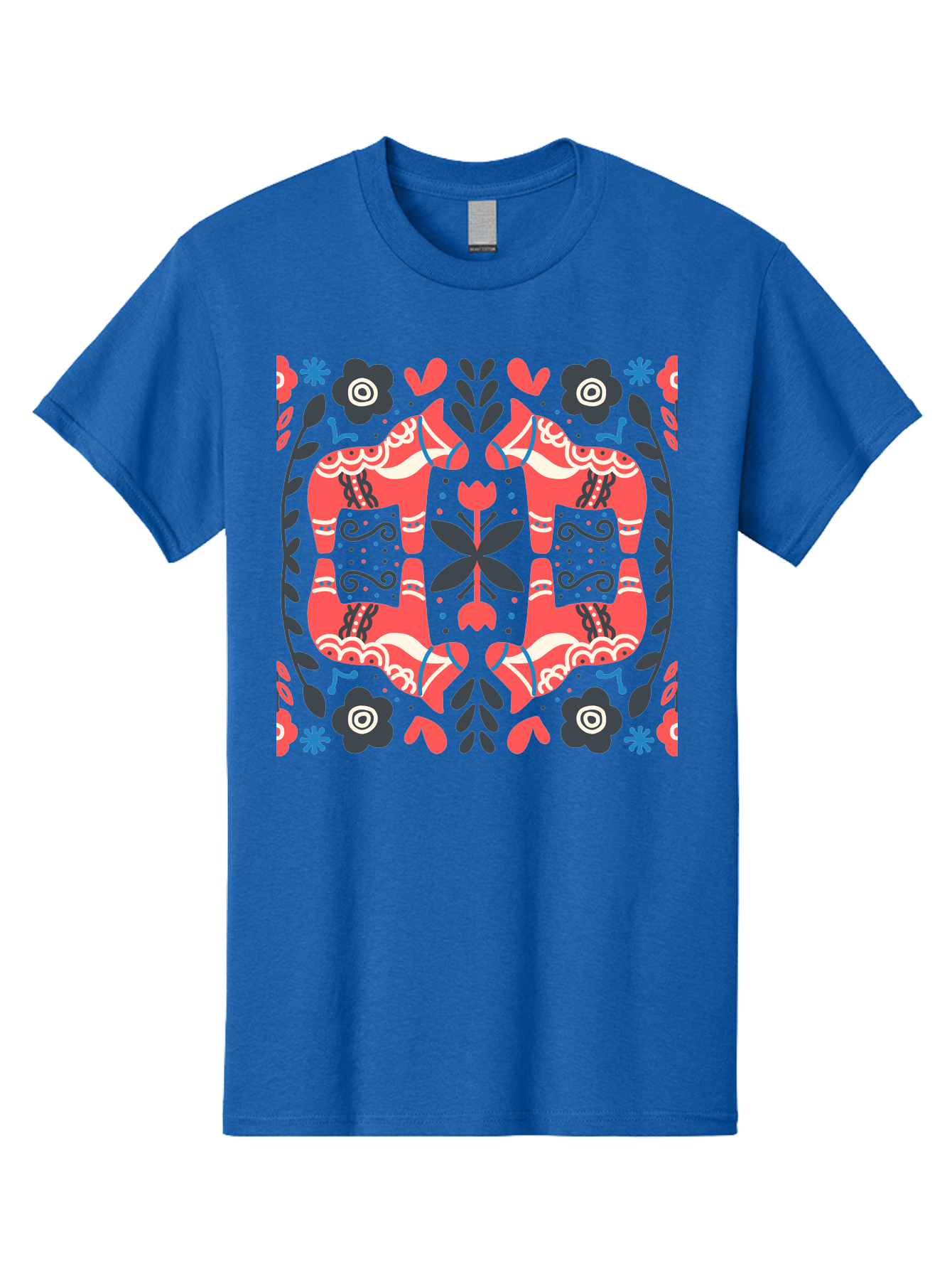 Floral-Pattern-2 Men'S Graphic Tee, 100% Cotton, Comfortable Casual Summer Wear, Machine Washable, Floral Designs, Geometric Shapes, Abstract Art, Black Flowers, Red And White Accents, Blue Details, Decorative Pattern, Symmetrical Design, Aab712