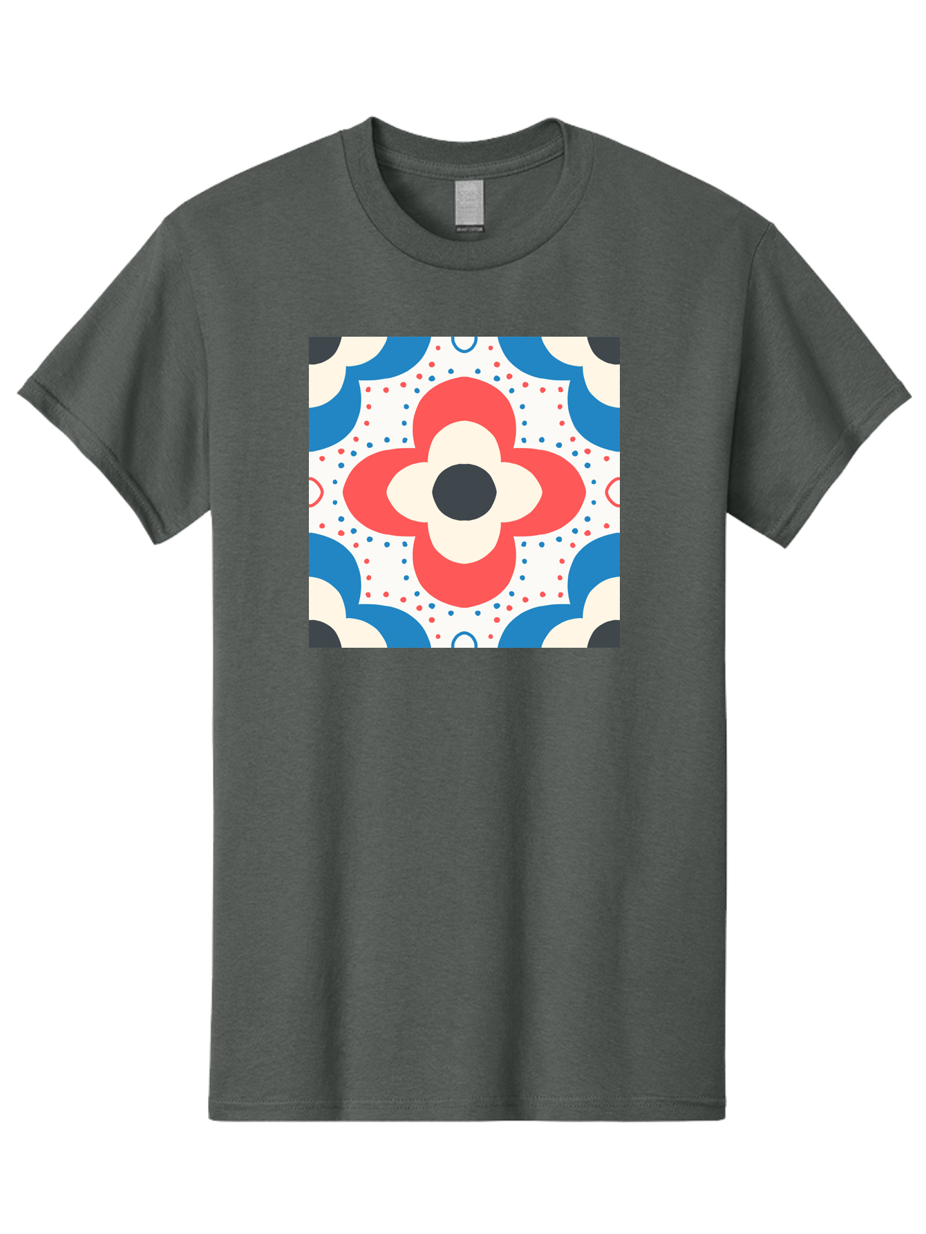 Floral-Pattern-8 Men'S Graphic Tee, 100% Cotton, Comfortable Casual Summer Wear, Machine Washable, Abstract Flower Pattern, Floral Design, Retro Style, Red And Blue Hues, White Background, Colorful Dots, Decorative Elements, Aab718