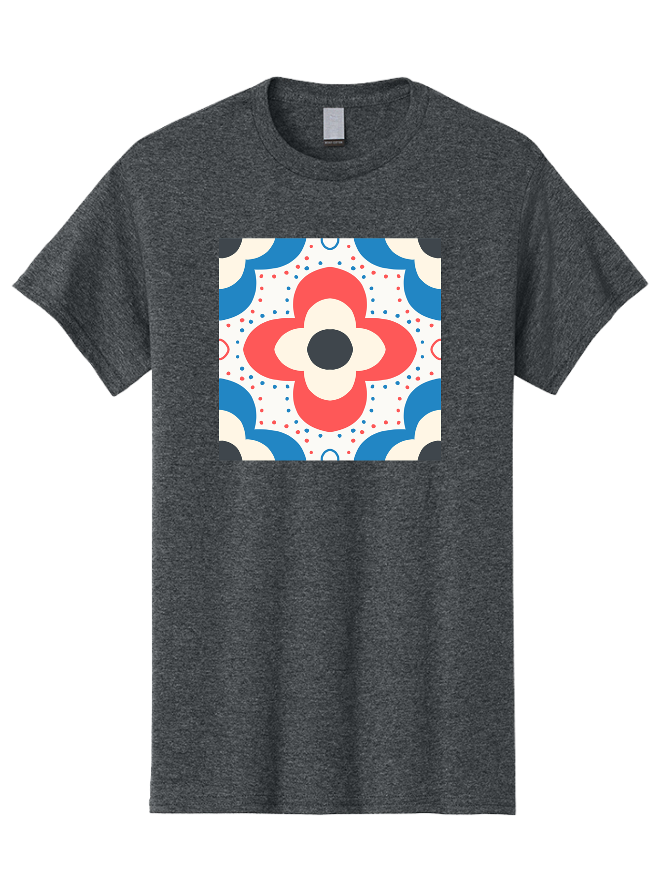 Floral-Pattern-8 Men'S Graphic Tee, 100% Cotton, Comfortable Casual Summer Wear, Machine Washable, Abstract Flower Pattern, Floral Design, Retro Style, Red And Blue Hues, White Background, Colorful Dots, Decorative Elements, Aab718