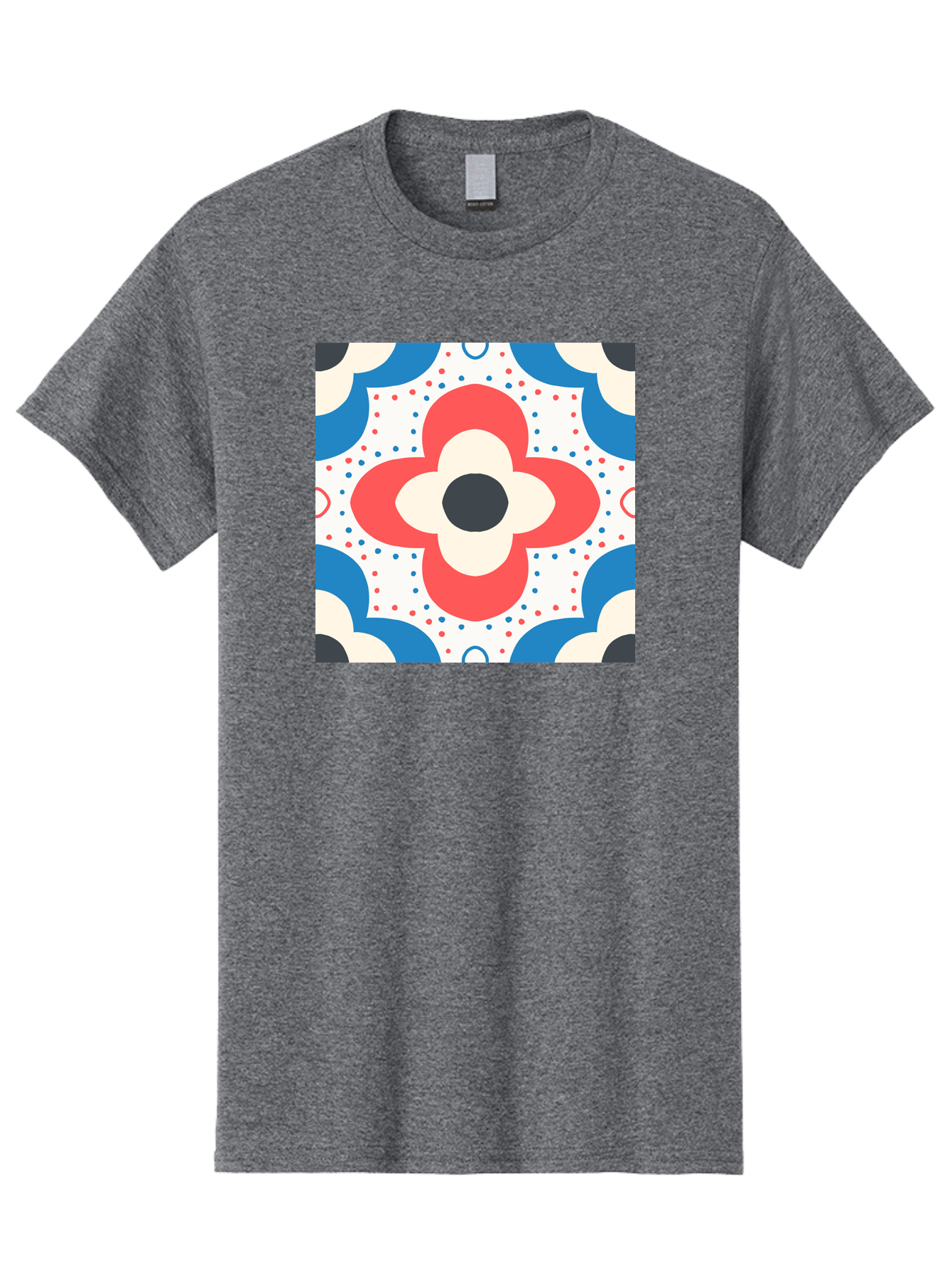 Floral-Pattern-8 Men'S Graphic Tee, 100% Cotton, Comfortable Casual Summer Wear, Machine Washable, Abstract Flower Pattern, Floral Design, Retro Style, Red And Blue Hues, White Background, Colorful Dots, Decorative Elements, Aab718
