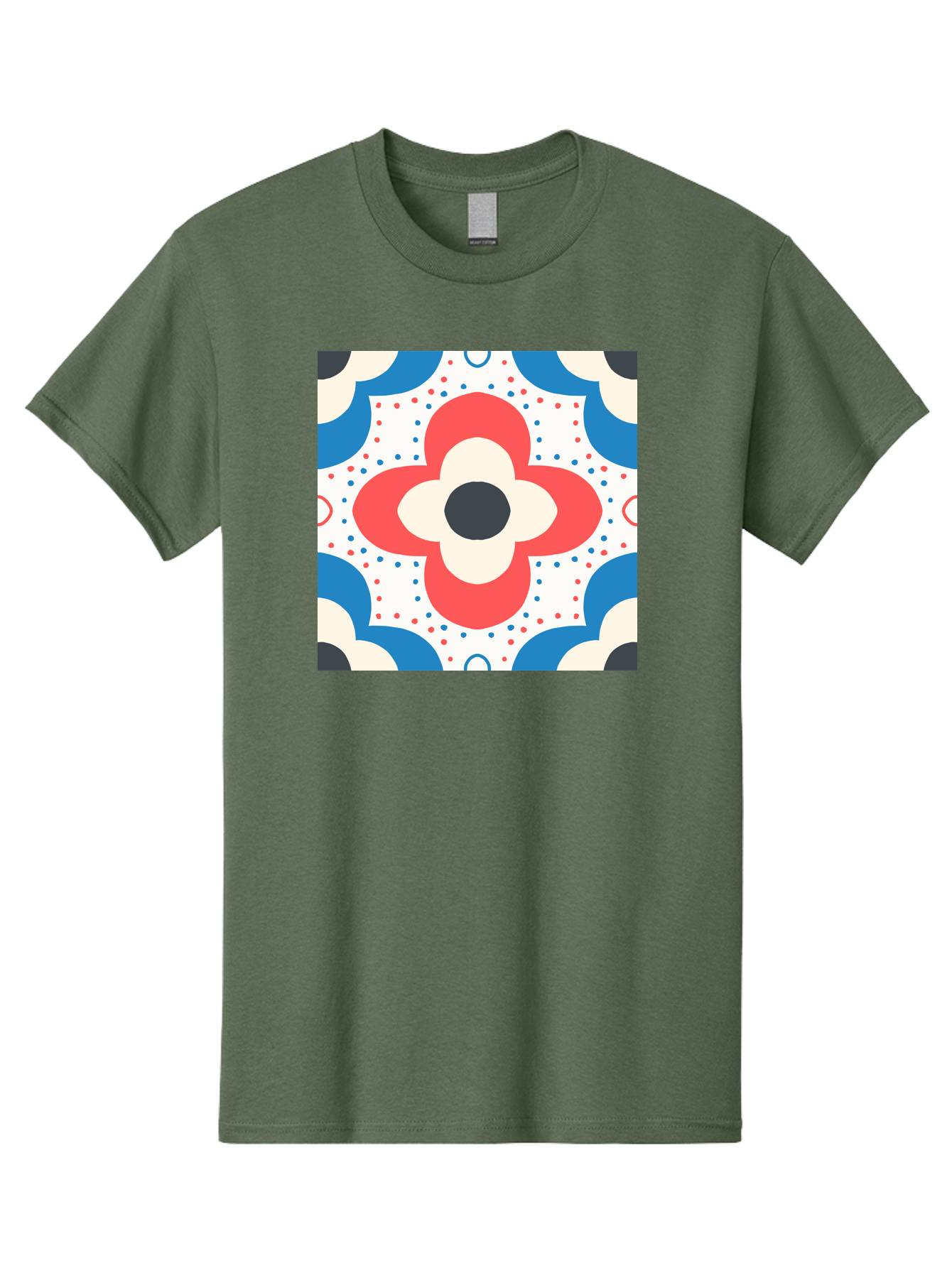 Floral-Pattern-8 Men'S Graphic Tee, 100% Cotton, Comfortable Casual Summer Wear, Machine Washable, Abstract Flower Pattern, Floral Design, Retro Style, Red And Blue Hues, White Background, Colorful Dots, Decorative Elements, Aab718