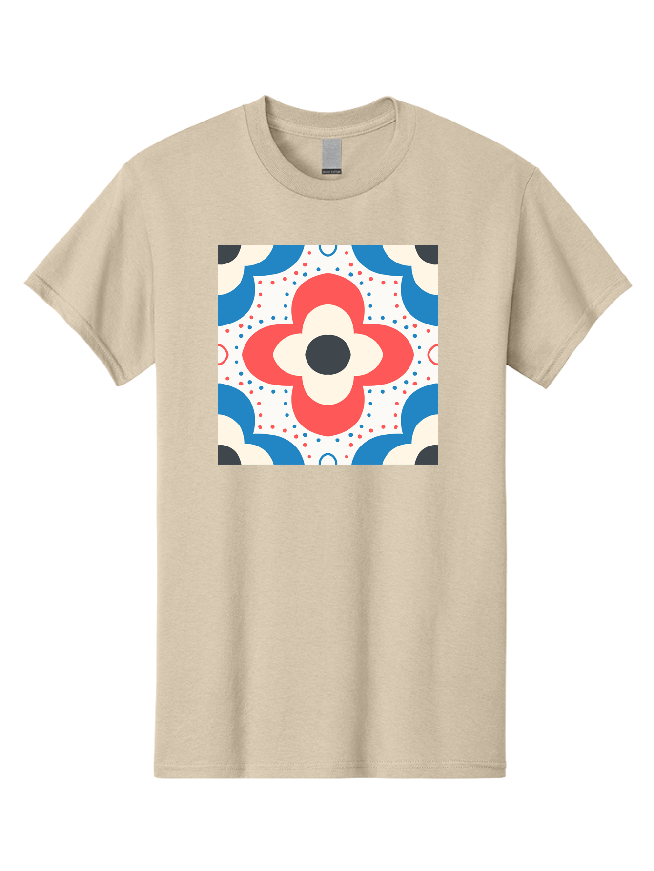 Floral-Pattern-8 Men'S Graphic Tee, 100% Cotton, Comfortable Casual Summer Wear, Machine Washable, Abstract Flower Pattern, Floral Design, Retro Style, Red And Blue Hues, White Background, Colorful Dots, Decorative Elements, Aab718