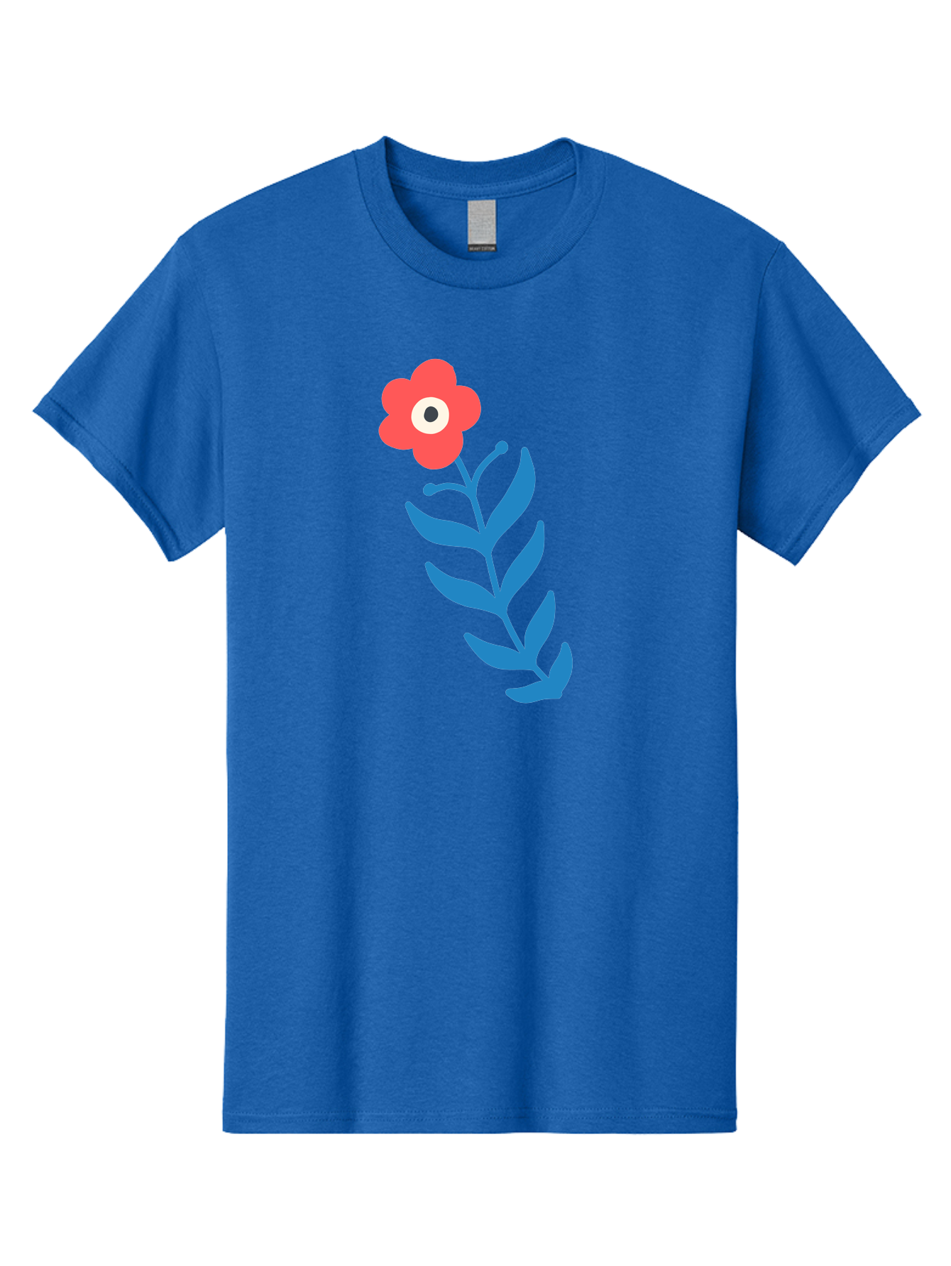 Flower-1 Men'S Graphic Tee, 100% Cotton, Comfortable Casual Summer Wear, Machine Washable, Pink Flower With Eye, Surreal Art, Abstract Design, Vibrant Petals, Blue Leaves, Minimalist Style, Quirky Illustration, Contemporary Artistry Aab721