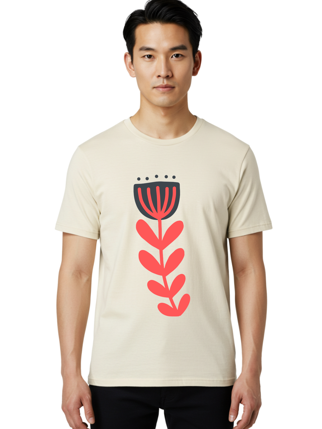 Flower-2 Men'S Graphic Tee, 100% Cotton, Comfortable Casual Summer Wear, Machine Washable, Simple Flower Design, Floral Pattern, Minimalist Art, Red And Black Hues, Bold Graphics, Stylized Bloom, Modern Illustration, Flower Graphic Aab722