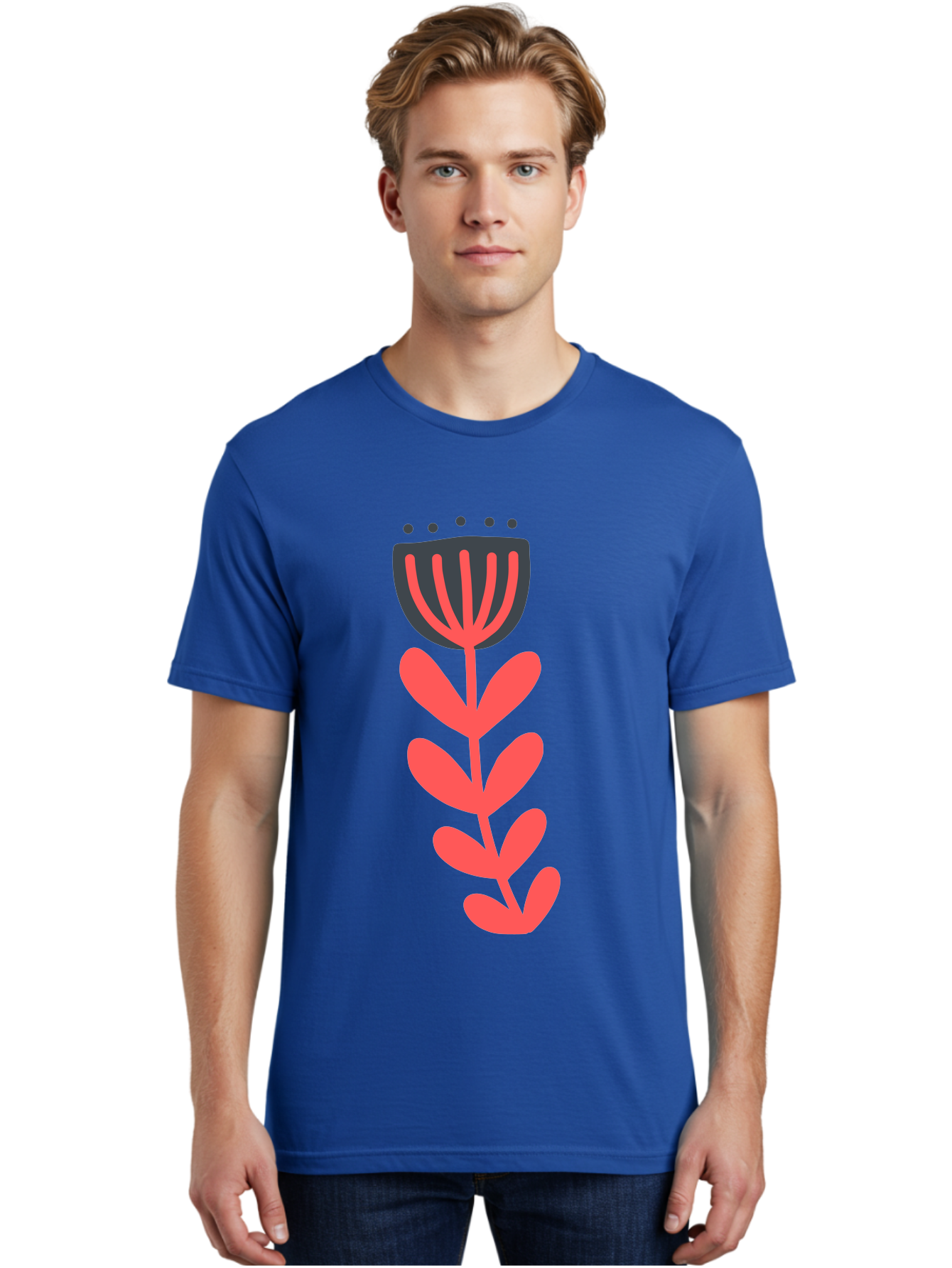 Flower-2 Men'S Graphic Tee, 100% Cotton, Comfortable Casual Summer Wear, Machine Washable, Simple Flower Design, Floral Pattern, Minimalist Art, Red And Black Hues, Bold Graphics, Stylized Bloom, Modern Illustration, Flower Graphic Aab722
