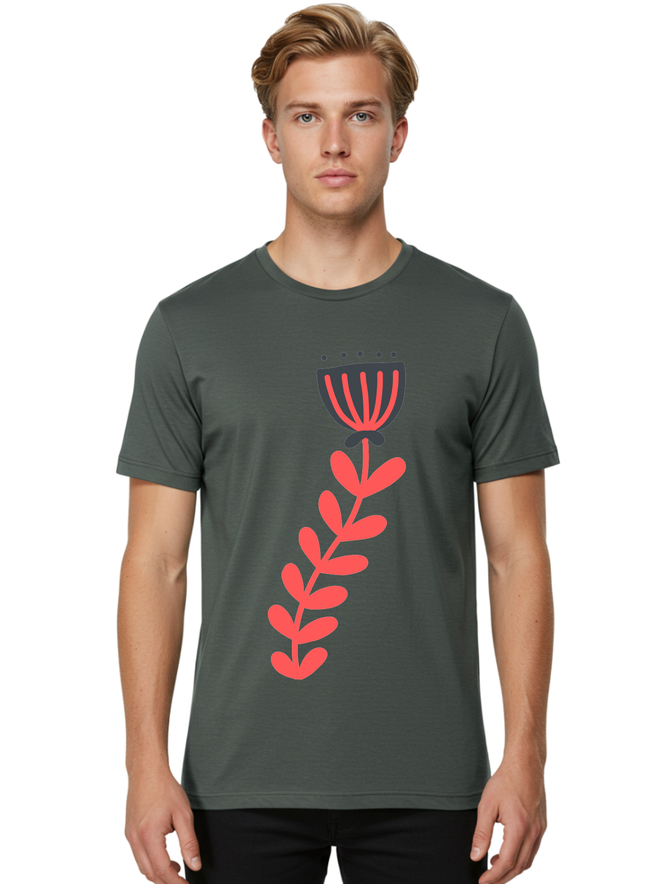 Flower-3 Men'S Graphic Tee, 100% Cotton, Comfortable Casual Summer Wear, Machine Washable, Simple Flower Illustration, Pink And Black Flower, Minimalist Design, Bold Lines, Graphic Art, Floral Motif, Modern Style Aab723