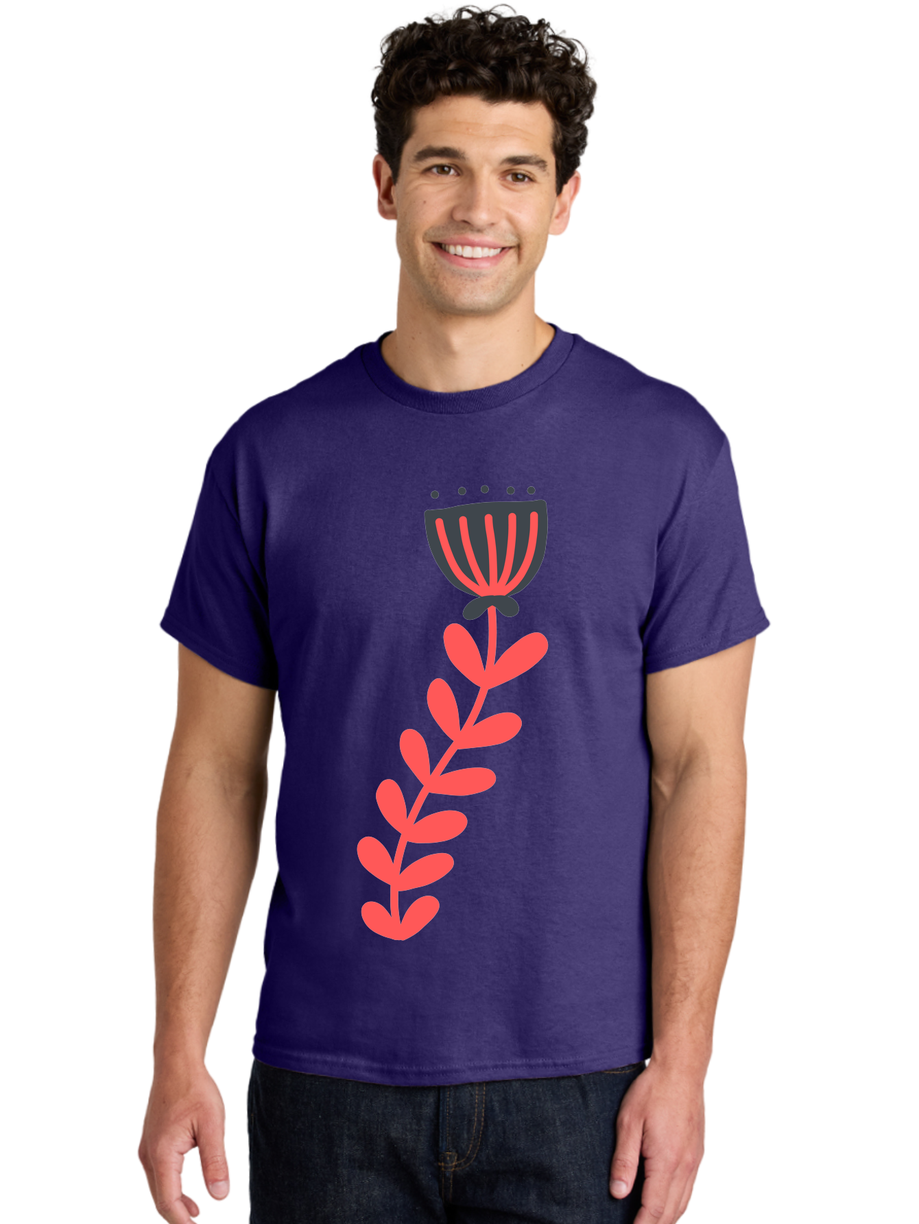 Flower-3 Men'S Graphic Tee, 100% Cotton, Comfortable Casual Summer Wear, Machine Washable, Simple Flower Illustration, Pink And Black Flower, Minimalist Design, Bold Lines, Graphic Art, Floral Motif, Modern Style Aab723