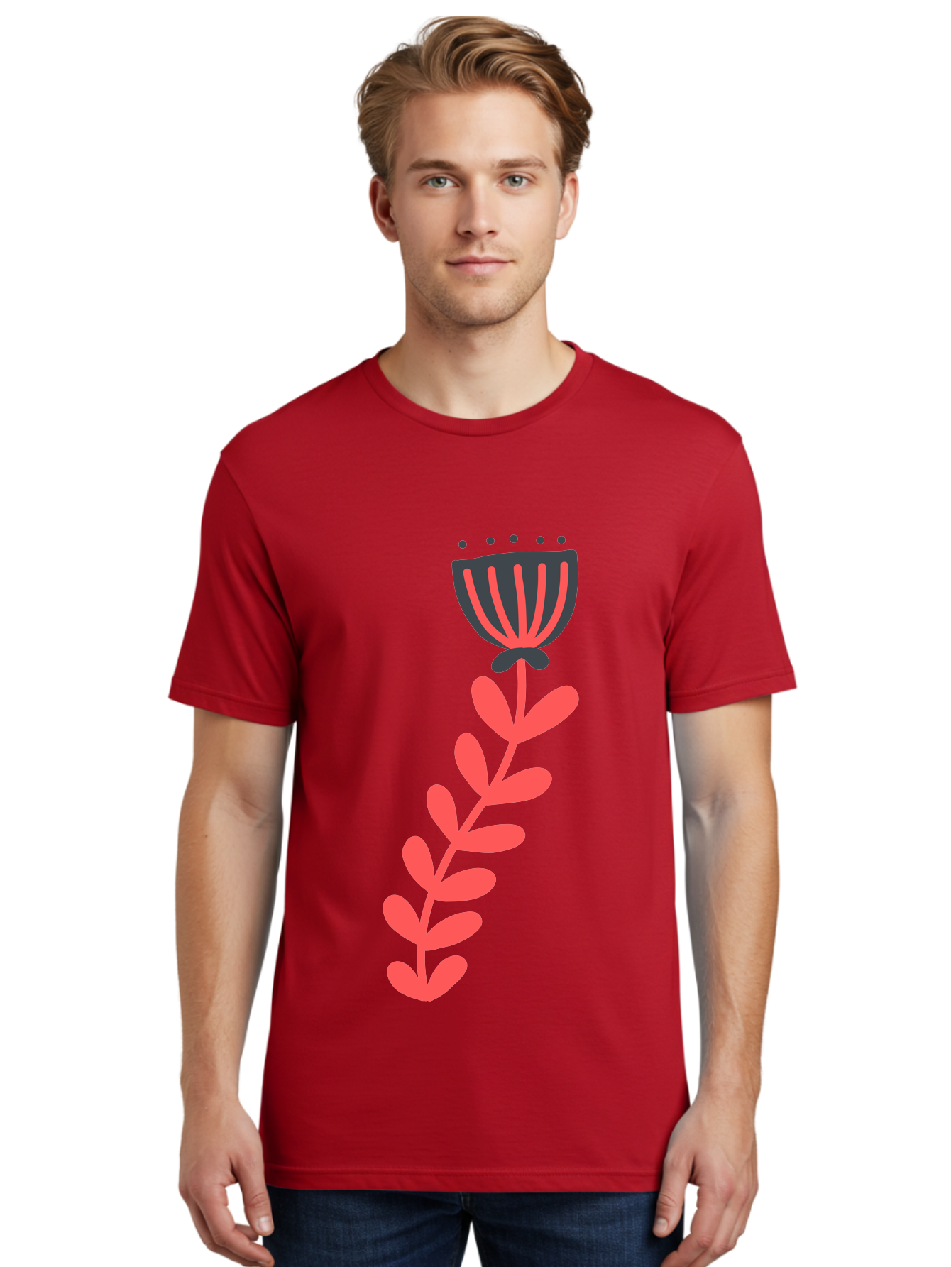 Flower-3 Men'S Graphic Tee, 100% Cotton, Comfortable Casual Summer Wear, Machine Washable, Simple Flower Illustration, Pink And Black Flower, Minimalist Design, Bold Lines, Graphic Art, Floral Motif, Modern Style Aab723