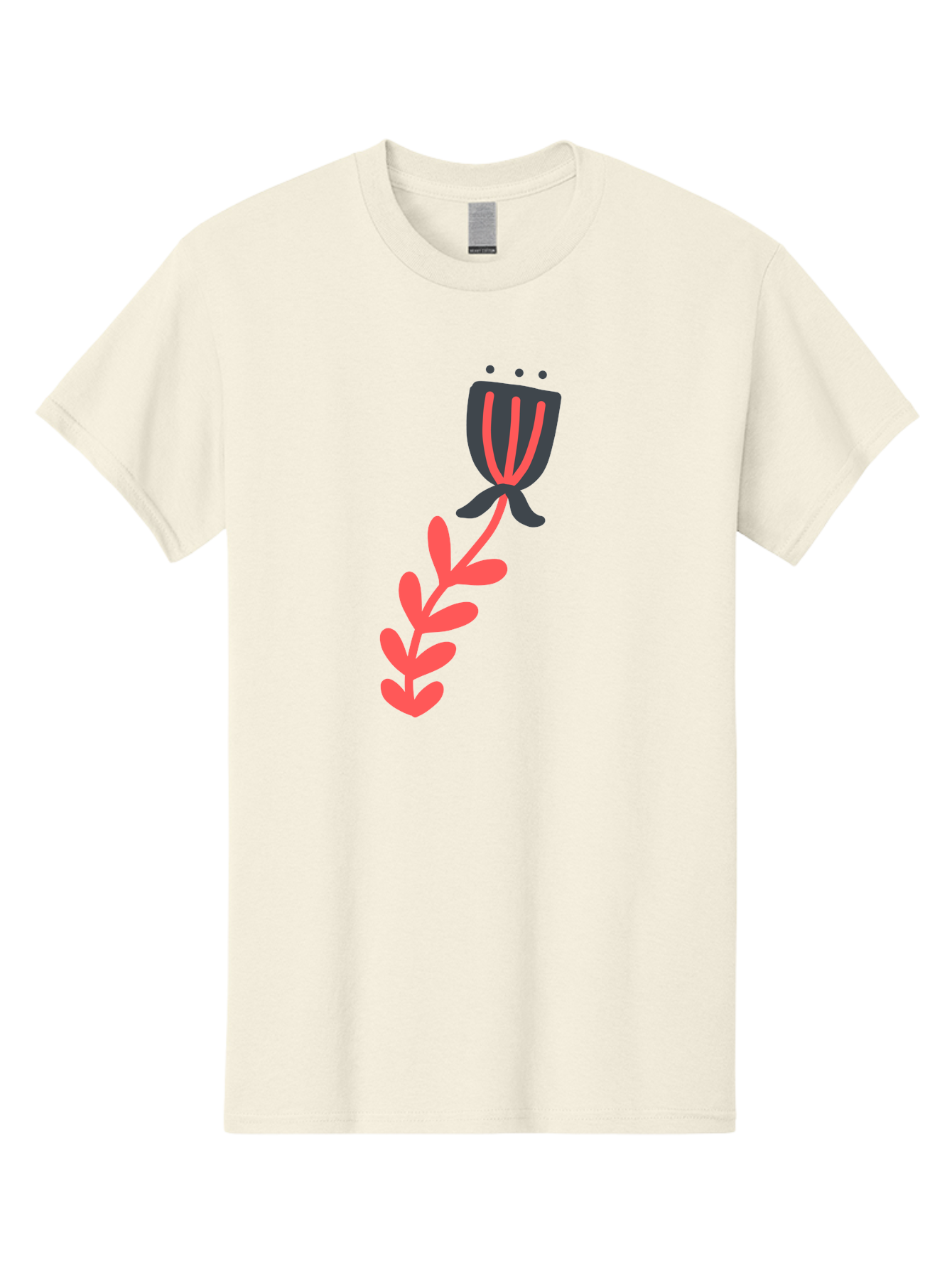 Flower-4 Men'S Graphic Tee, 100% Cotton, Comfortable Casual Summer Wear, Machine Washable, Stylized Tulip, Simple Design, Minimalist Art, Pink And Black, Floral Theme, Abstract Flower Aab724