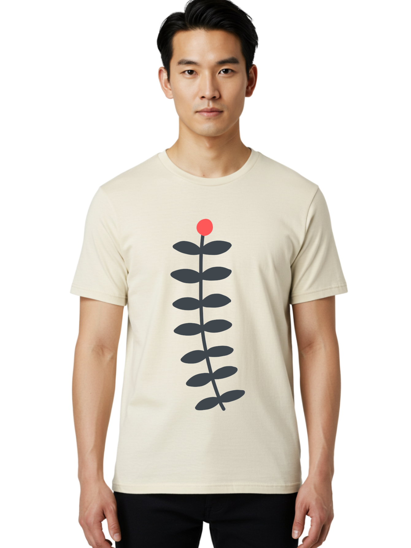 Flower-5 Men'S Graphic Tee, 100% Cotton, Comfortable Casual Summer Wear, Machine Washable, Simple Flower Illustration, Red Bloom, Dark Green Leaves, Minimalist Design, Botanical Art, Floral Graphic Aab725