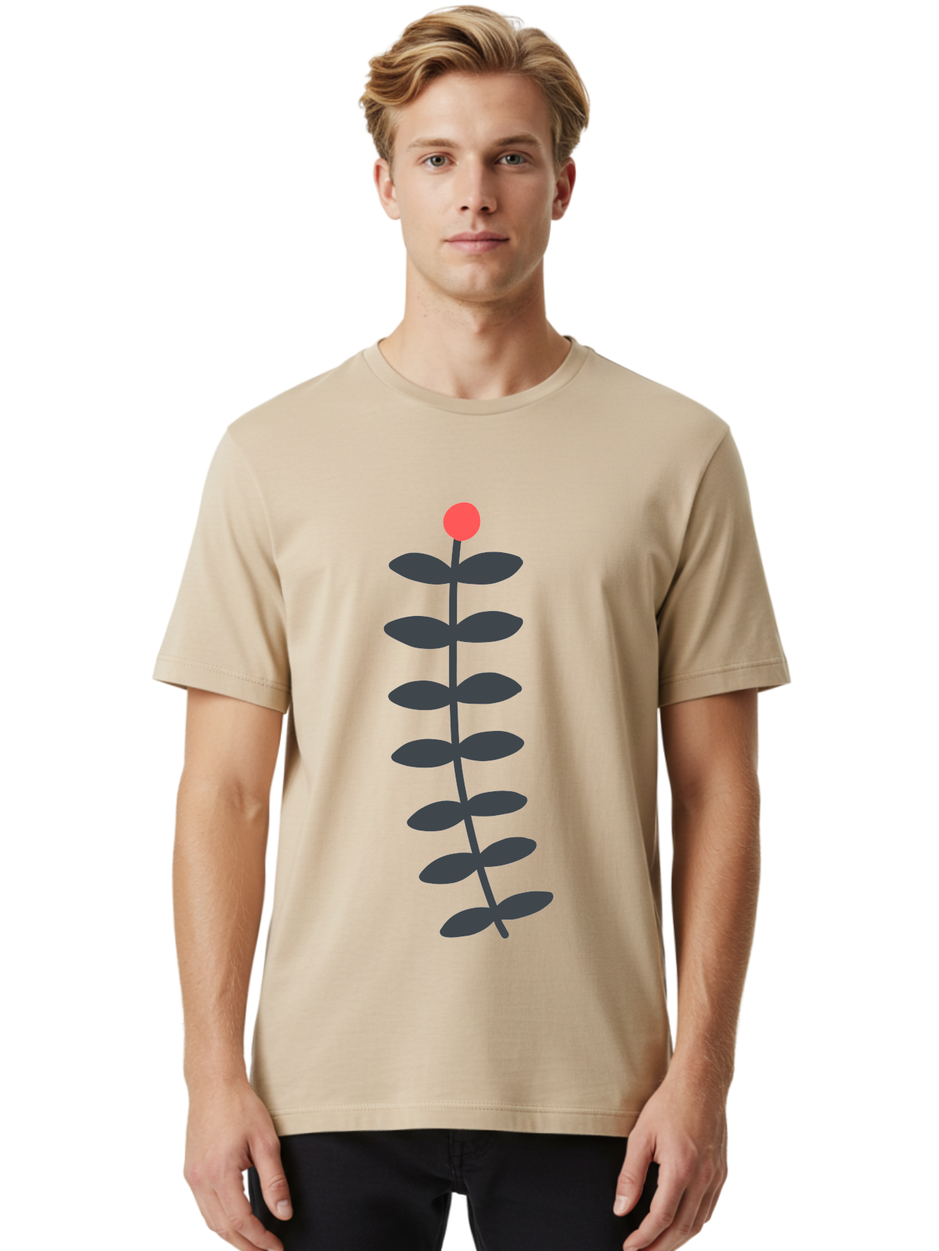 Flower-5 Men'S Graphic Tee, 100% Cotton, Comfortable Casual Summer Wear, Machine Washable, Simple Flower Illustration, Red Bloom, Dark Green Leaves, Minimalist Design, Botanical Art, Floral Graphic Aab725