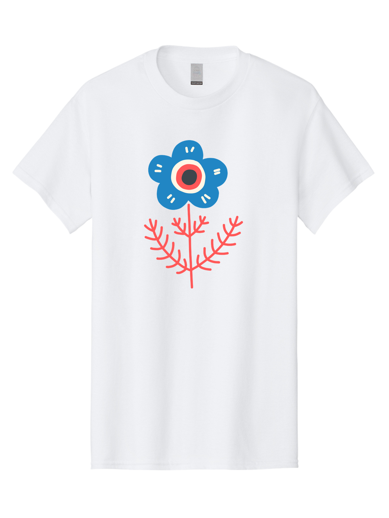 Flower-7 Men'S Graphic Tee, 100% Cotton, Comfortable Casual Summer Wear, Machine Washable, Stylized Flower, Blue Petals, Red And White Center, Pink Leaves, Simple Design, Modern Art, Minimalist Aesthetic, Floral Motif, Abstract Representation Aab727