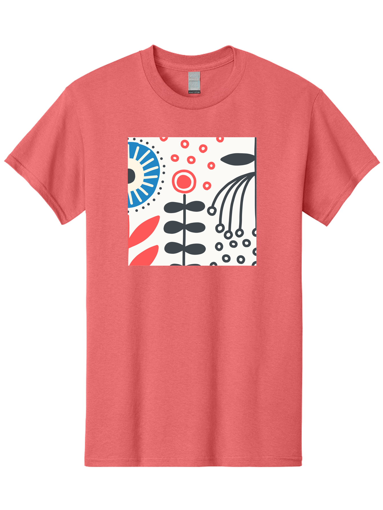 Flower-Design Men'S Graphic Tee, 100% Cotton, Comfortable Casual Summer Wear, Machine Washable, Abstract Floral Pattern, Minimalist Design, Bold Graphics, Modern Art, Floral Motifs, Red And Black Accents, Stylized Flowers, Geometric Shapes, Aab728