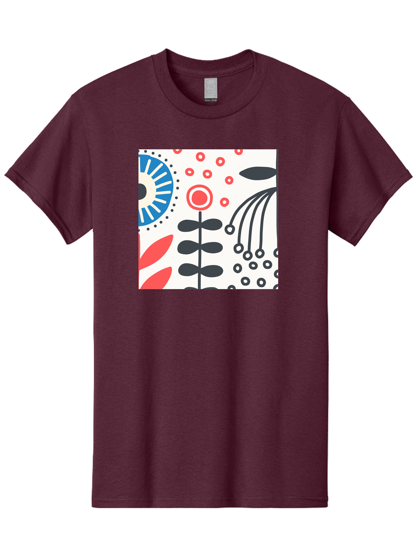 Flower-Design Men'S Graphic Tee, 100% Cotton, Comfortable Casual Summer Wear, Machine Washable, Abstract Floral Pattern, Minimalist Design, Bold Graphics, Modern Art, Floral Motifs, Red And Black Accents, Stylized Flowers, Geometric Shapes, Aab728
