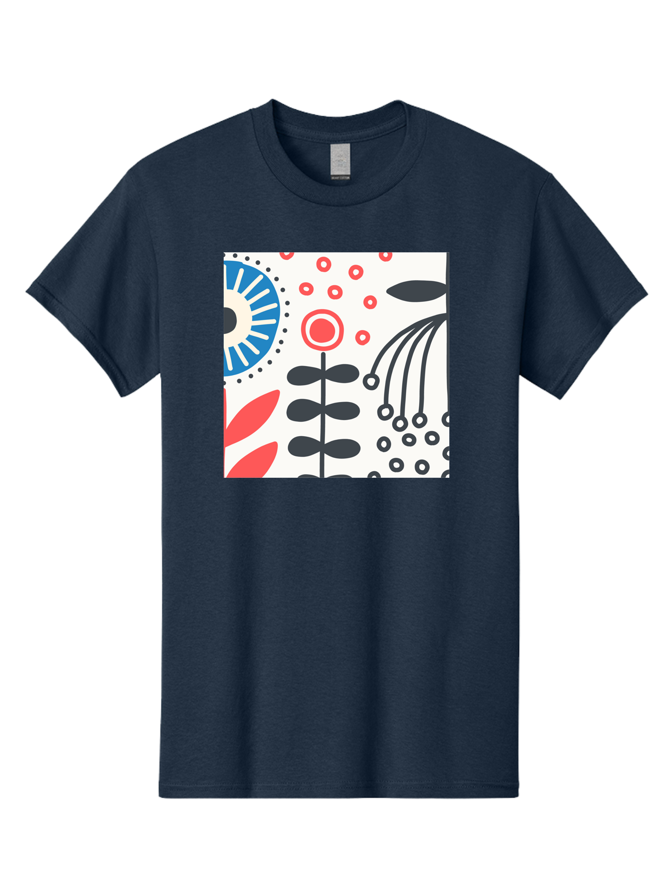 Flower-Design Men'S Graphic Tee, 100% Cotton, Comfortable Casual Summer Wear, Machine Washable, Abstract Floral Pattern, Minimalist Design, Bold Graphics, Modern Art, Floral Motifs, Red And Black Accents, Stylized Flowers, Geometric Shapes, Aab728