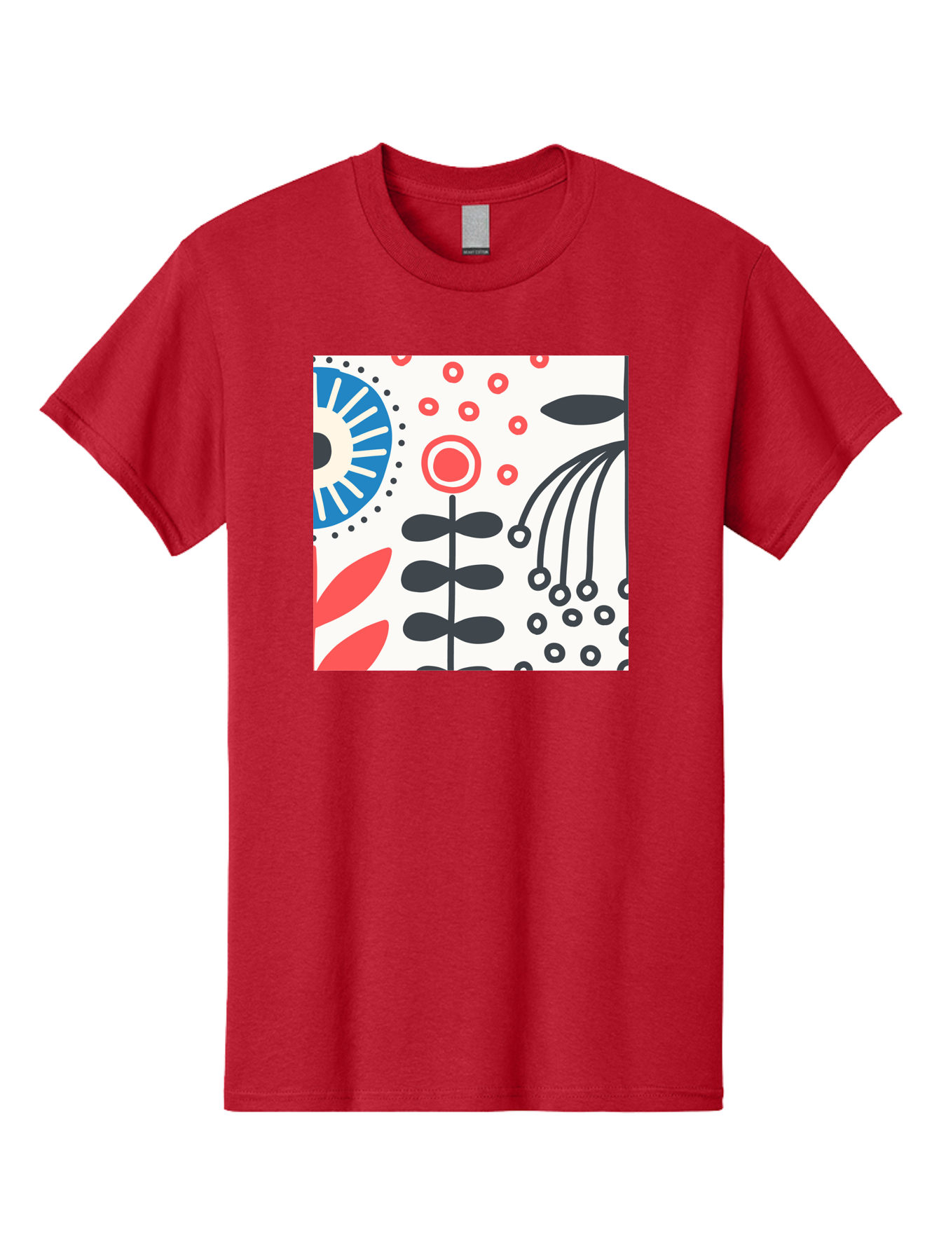 Flower-Design Men'S Graphic Tee, 100% Cotton, Comfortable Casual Summer Wear, Machine Washable, Abstract Floral Pattern, Minimalist Design, Bold Graphics, Modern Art, Floral Motifs, Red And Black Accents, Stylized Flowers, Geometric Shapes, Aab728