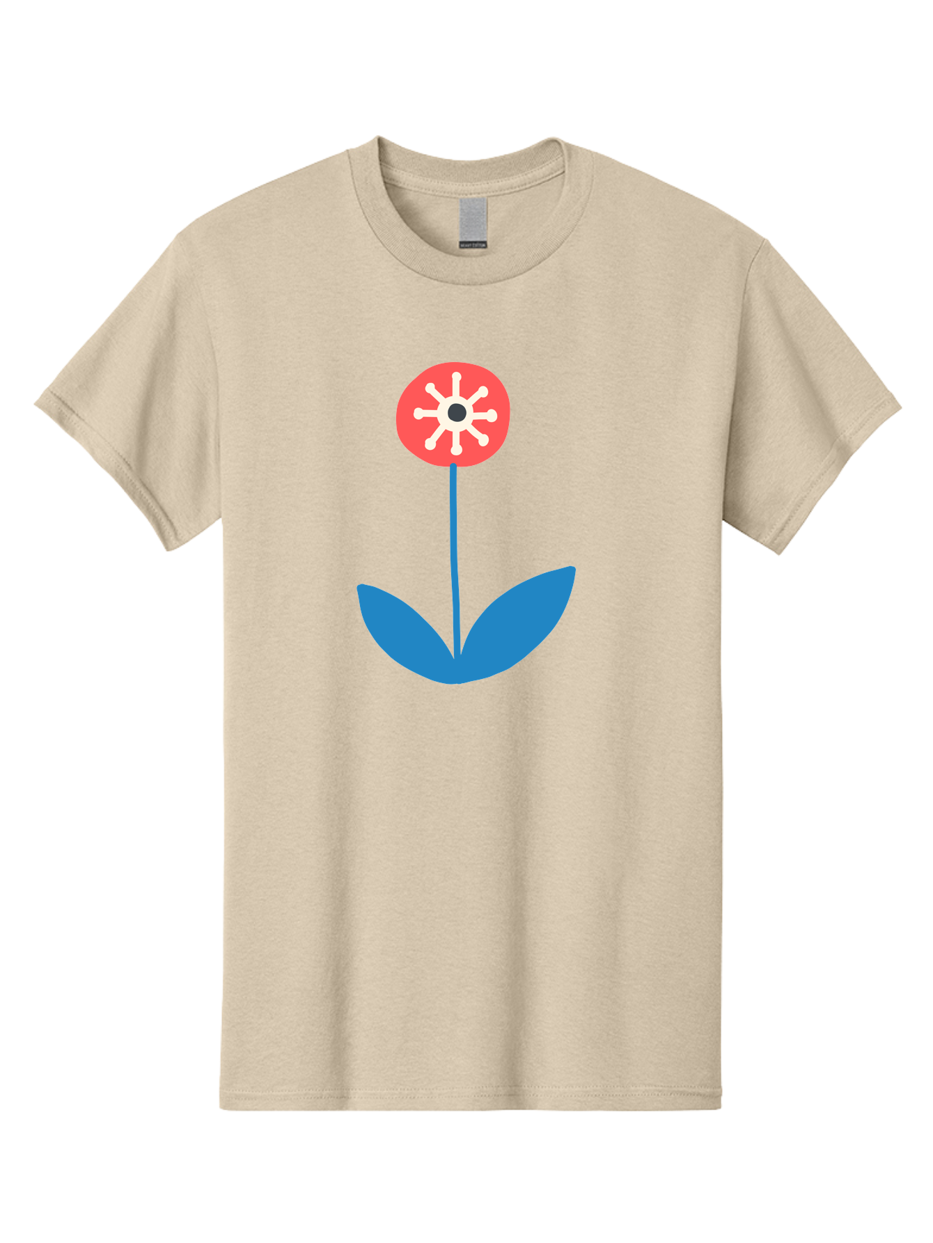 Flower-Icon Men'S Graphic Tee, 100% Cotton, Comfortable Casual Summer Wear, Machine Washable, Simple Flower, Minimalist Design, Red And White Petals, Blue Leaves, Floral Illustration, Modern Art, Digital Graphics, Stylized Bloom Aab732