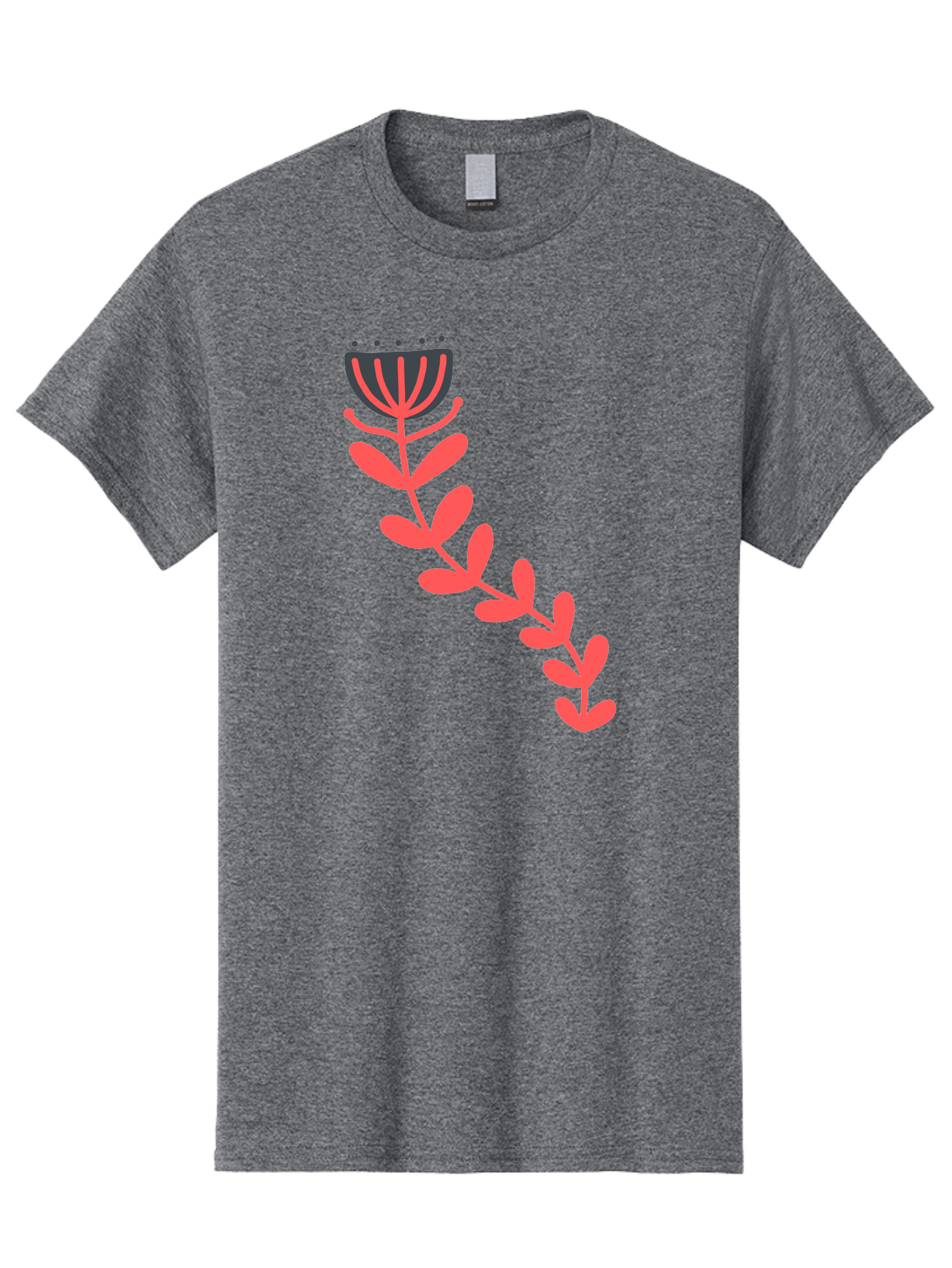 Flower-Illustration Men'S Graphic Tee, 100% Cotton, Comfortable Casual Summer Wear, Machine Washable, Stylized Tulip, Simple Design, Floral Pattern, Minimalist Art, Pink And Black, Leaves And Stem, Graphic Illustration, Modern Art Aab734