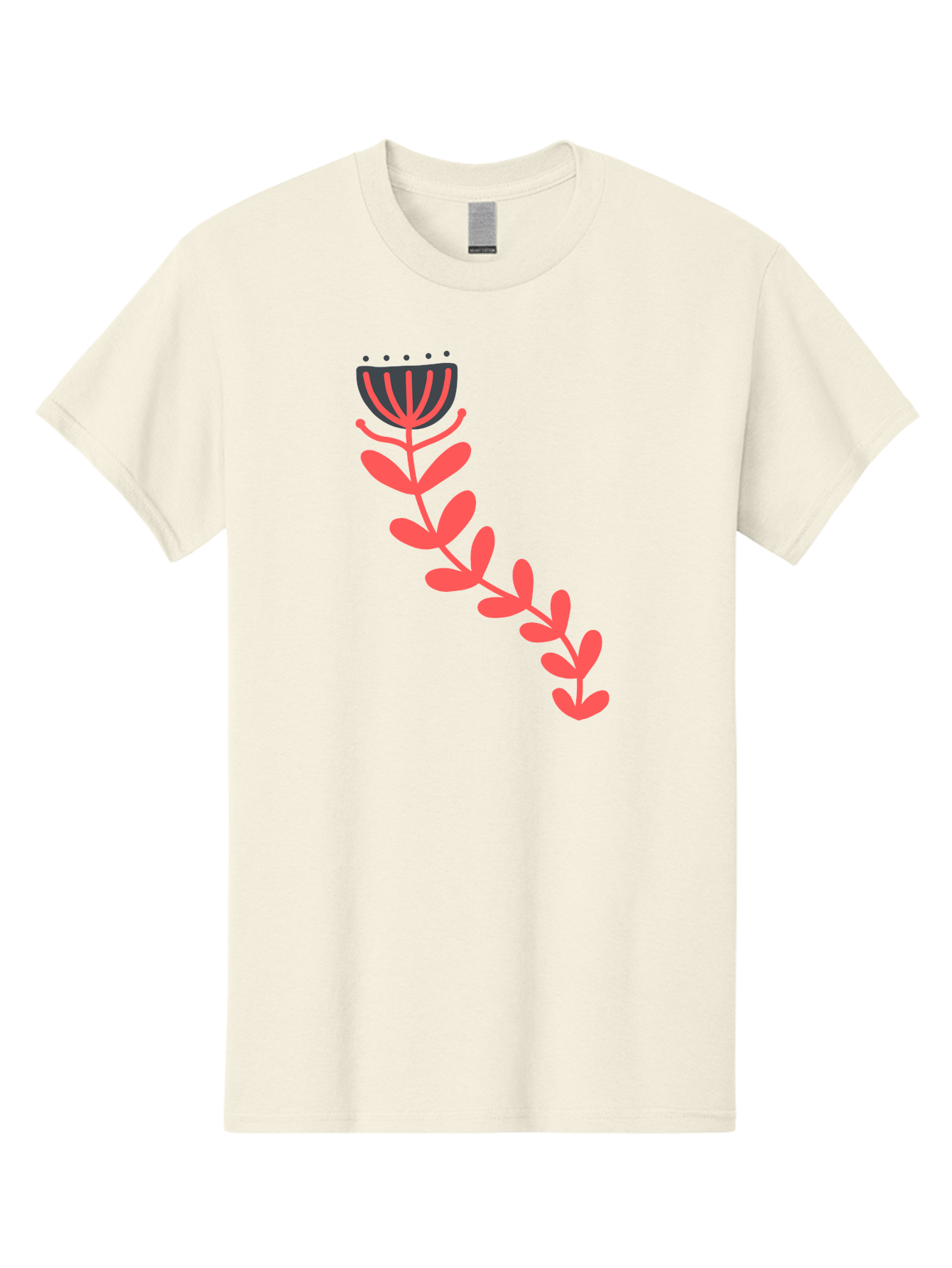 Flower-Illustration Men'S Graphic Tee, 100% Cotton, Comfortable Casual Summer Wear, Machine Washable, Stylized Tulip, Simple Design, Floral Pattern, Minimalist Art, Pink And Black, Leaves And Stem, Graphic Illustration, Modern Art Aab734