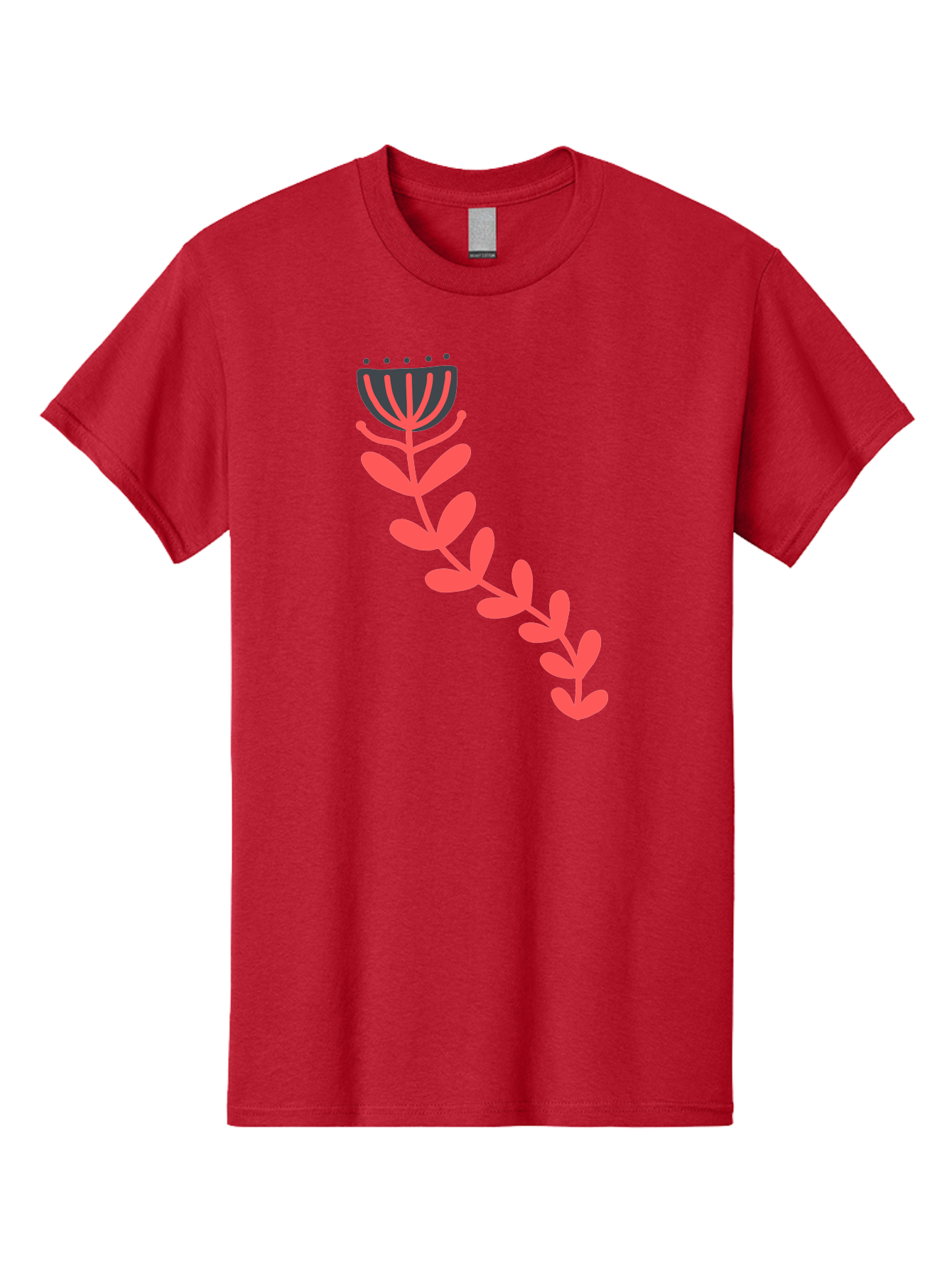 Flower-Illustration Men'S Graphic Tee, 100% Cotton, Comfortable Casual Summer Wear, Machine Washable, Stylized Tulip, Simple Design, Floral Pattern, Minimalist Art, Pink And Black, Leaves And Stem, Graphic Illustration, Modern Art Aab734