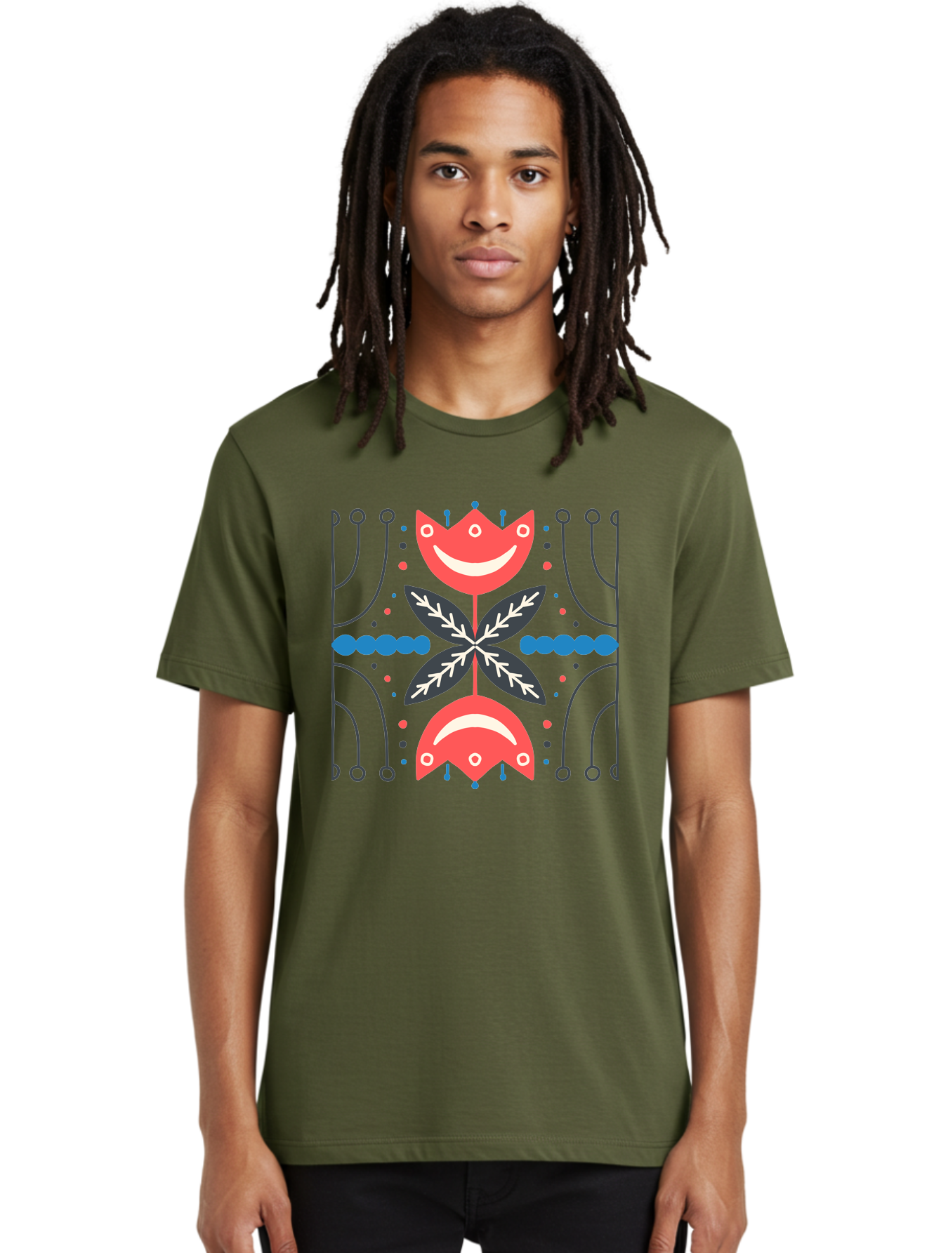 Flower-Pattern-2 Men'S Graphic Tee, 100% Cotton, Comfortable Casual Summer Wear, Machine Washable, Cartoon Flowers, Floral Pattern, Cute Design, Smiling Faces, Leafy Greens, Abstract Art, Playful Graphics, Colorful Illustration, Vibrant Decor, Aab737