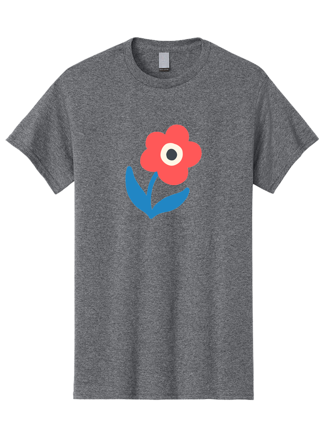 Flower-With-Eye Men'S Graphic Tee, 100% Cotton, Comfortable Casual Summer Wear, Machine Washable, Red Flower, Blue Leaves, White And Black Center, Simple Illustration, Minimalist Design, Childrens Art, Cartoon Flower, Playful Graphics Aab741