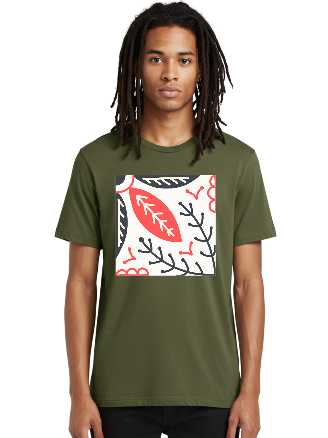 Foliage-Pattern Men'S Graphic Tee, 100% Cotton, Comfortable Casual Summer Wear, Machine Washable, Leaf Pattern, Floral Design, Botanical Art, Red And Black Leaves, Minimalist Style, Abstract Foliage, Decorative Elements, Modern Illustration Aab744