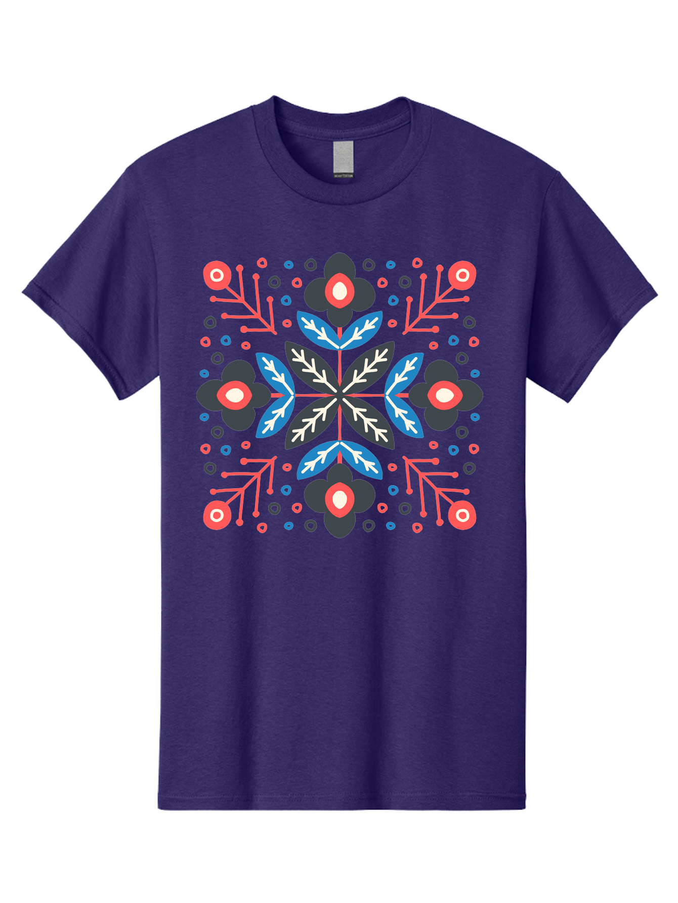 Folk-Floral-Pattern Men'S Graphic Tee, 100% Cotton, Comfortable Casual Summer Wear, Machine Washable, Floral Pattern, Geometric Shapes, Symmetrical Design, Bold Colors, Abstract Flowers, Decorative Art, Vibrant Hues, Modern Motif, Aab745