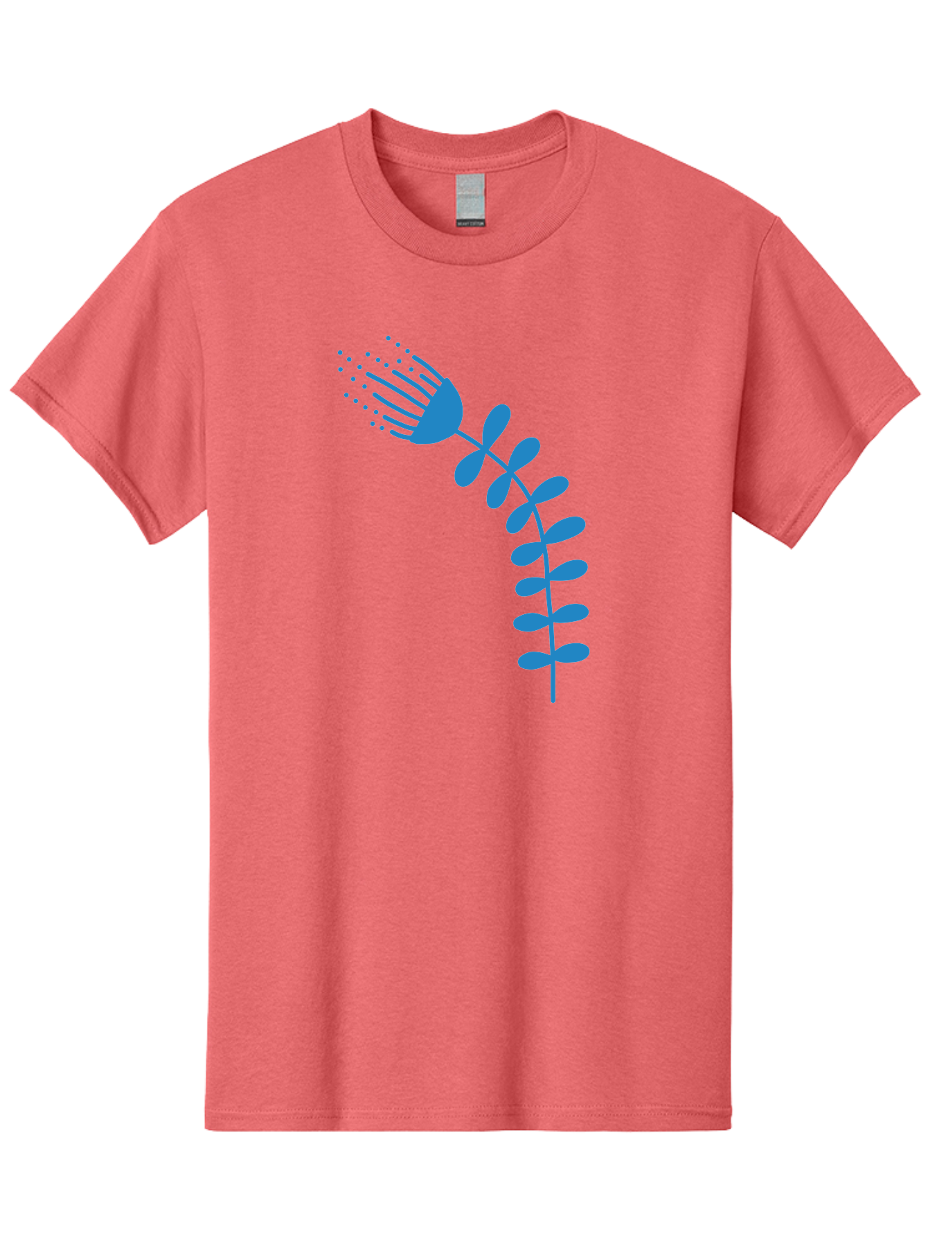 Fork-Plant Men'S Graphic Tee, 100% Cotton, Comfortable Casual Summer Wear, Machine Washable, Stylized Flower, Abstract Art, Minimalist Design, Blue Silhouette, Botanical Illustration, Creative Graphics Aab746