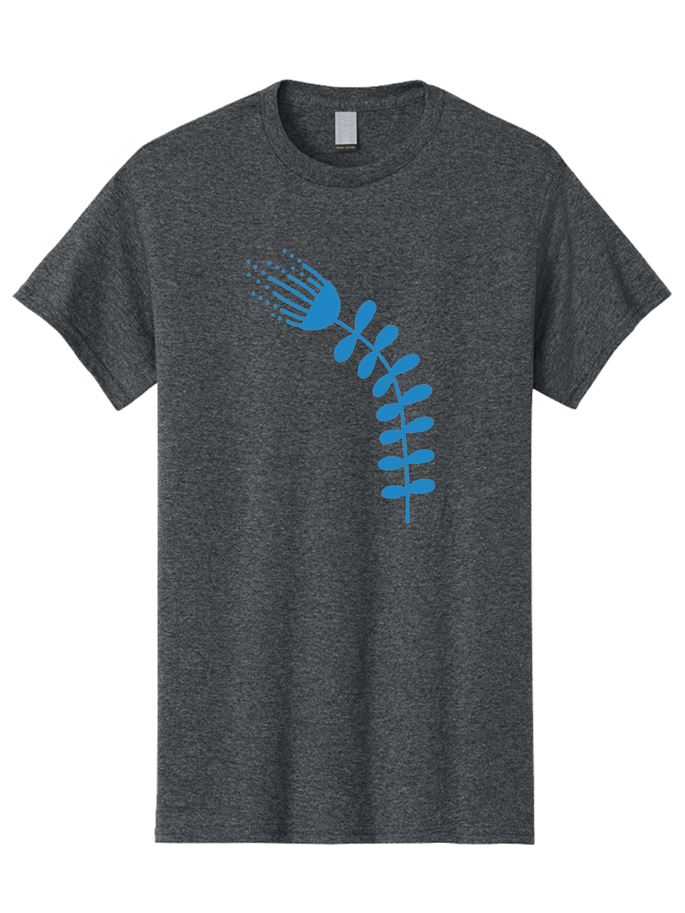 Fork-Plant Men'S Graphic Tee, 100% Cotton, Comfortable Casual Summer Wear, Machine Washable, Stylized Flower, Abstract Art, Minimalist Design, Blue Silhouette, Botanical Illustration, Creative Graphics Aab746