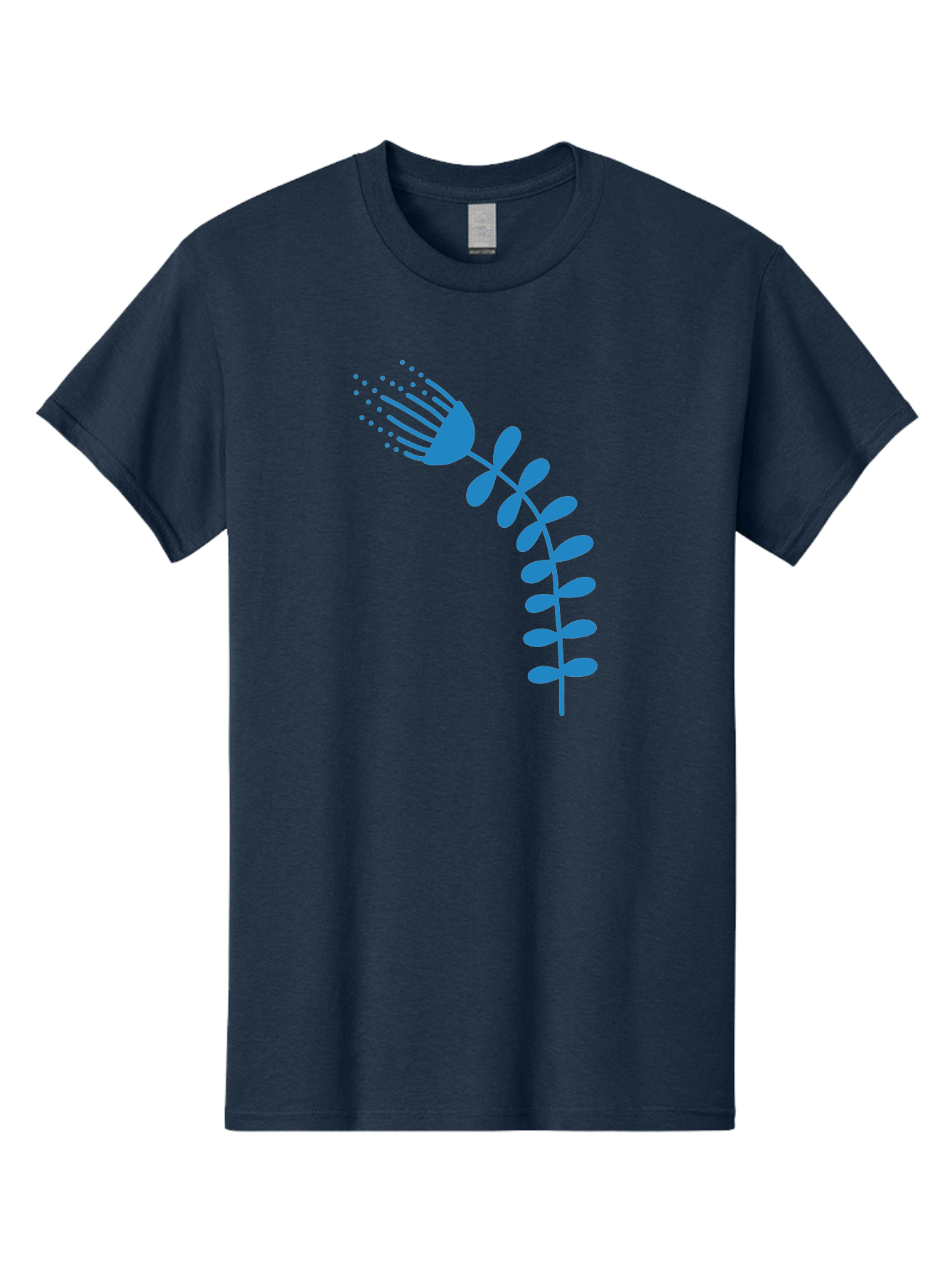 Fork-Plant Men'S Graphic Tee, 100% Cotton, Comfortable Casual Summer Wear, Machine Washable, Stylized Flower, Abstract Art, Minimalist Design, Blue Silhouette, Botanical Illustration, Creative Graphics Aab746