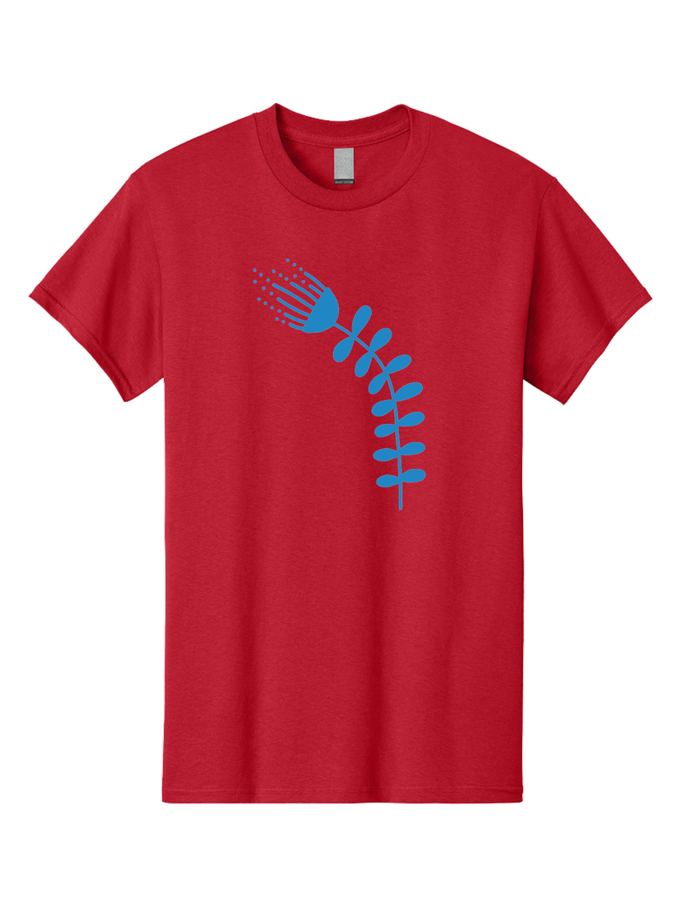 Fork-Plant Men'S Graphic Tee, 100% Cotton, Comfortable Casual Summer Wear, Machine Washable, Stylized Flower, Abstract Art, Minimalist Design, Blue Silhouette, Botanical Illustration, Creative Graphics Aab746