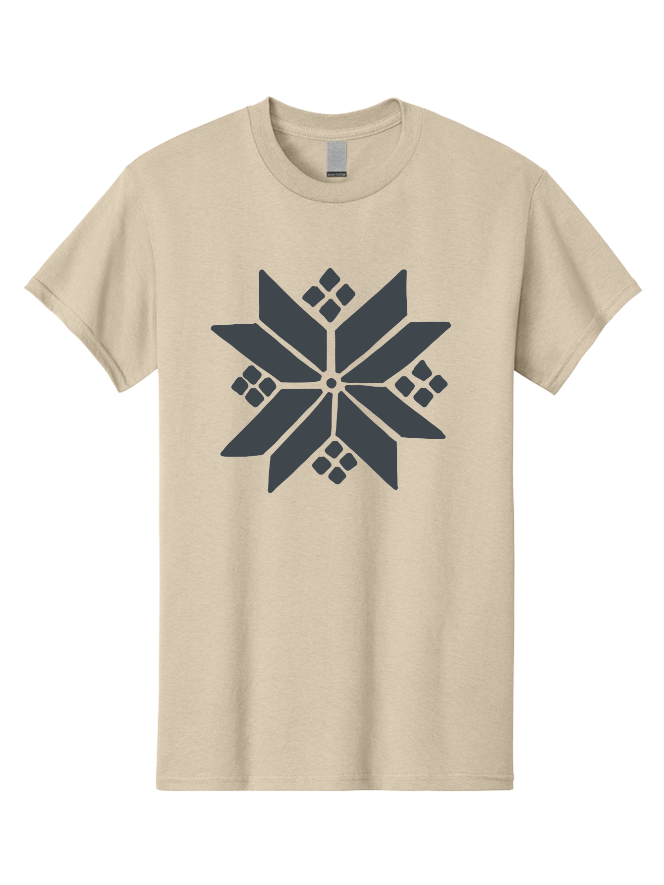 Geometric-Flower Men'S Graphic Tee, 100% Cotton, Comfortable Casual Summer Wear, Machine Washable, Grey Snowflake Design, Geometric Shapes, Symmetrical Pattern, Modern Art, Abstract Graphics, Minimalist Style, Frosty Motif Aab748