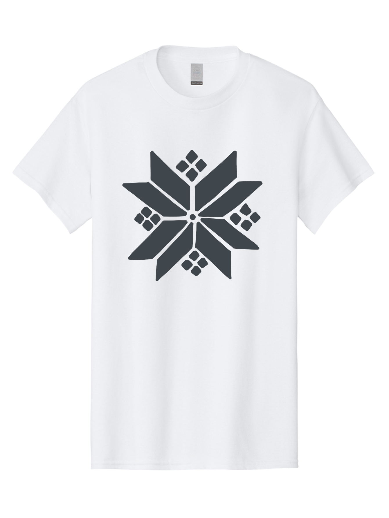 Geometric-Flower Men'S Graphic Tee, 100% Cotton, Comfortable Casual Summer Wear, Machine Washable, Grey Snowflake Design, Geometric Shapes, Symmetrical Pattern, Modern Art, Abstract Graphics, Minimalist Style, Frosty Motif Aab748