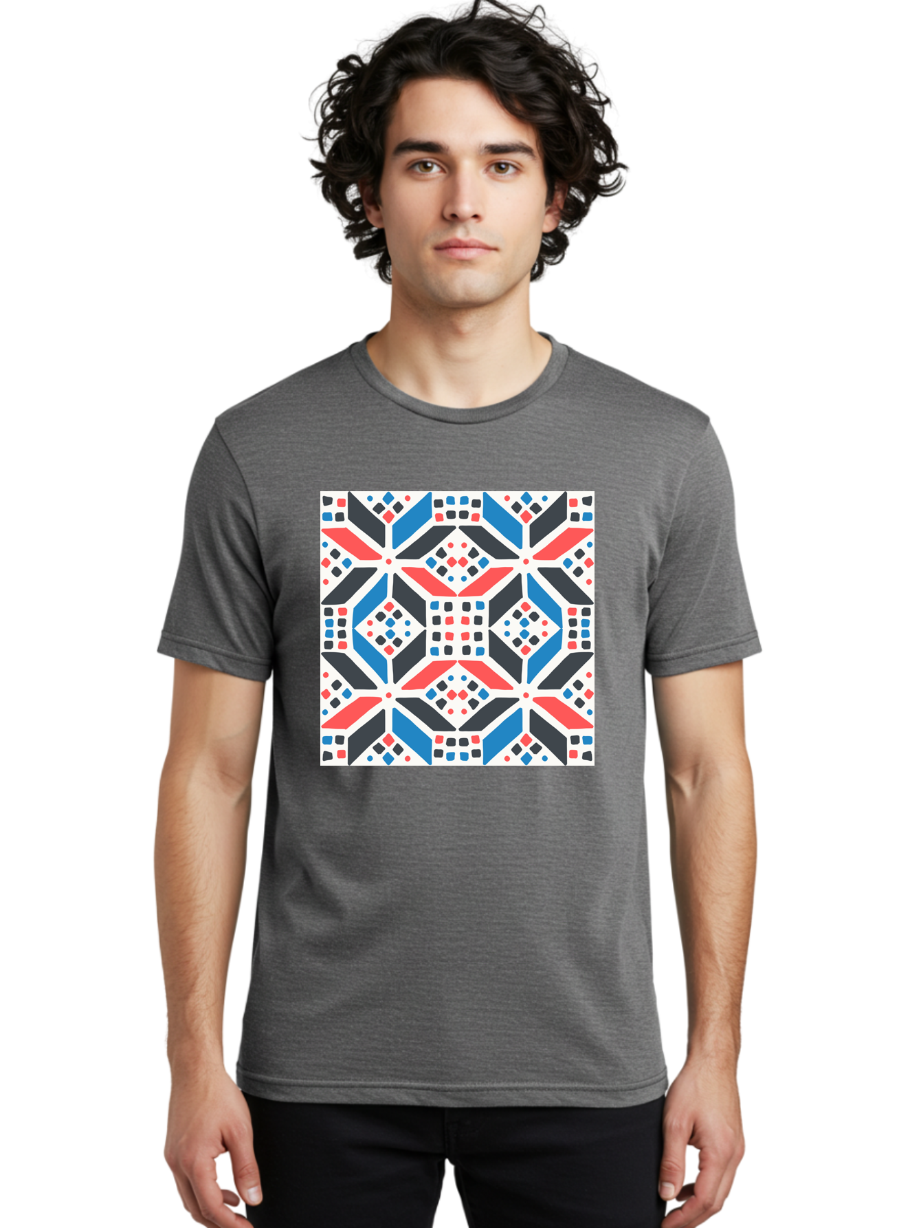 Geometric-Pattern-1 Men'S Graphic Tee, 100% Cotton, Comfortable Casual Summer Wear, Machine Washable, Geometric Pattern, Abstract Design, Colorful Shapes, Diamond Pattern, Bold Colors, Modern Art, Geometric Art, Symmetrical Design, Aab749