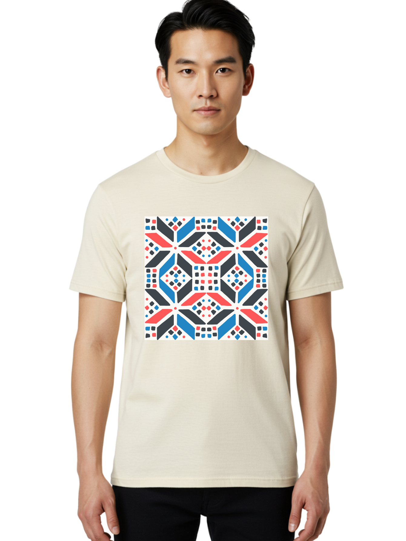 Geometric-Pattern-1 Men'S Graphic Tee, 100% Cotton, Comfortable Casual Summer Wear, Machine Washable, Geometric Pattern, Abstract Design, Colorful Shapes, Diamond Pattern, Bold Colors, Modern Art, Geometric Art, Symmetrical Design, Aab749