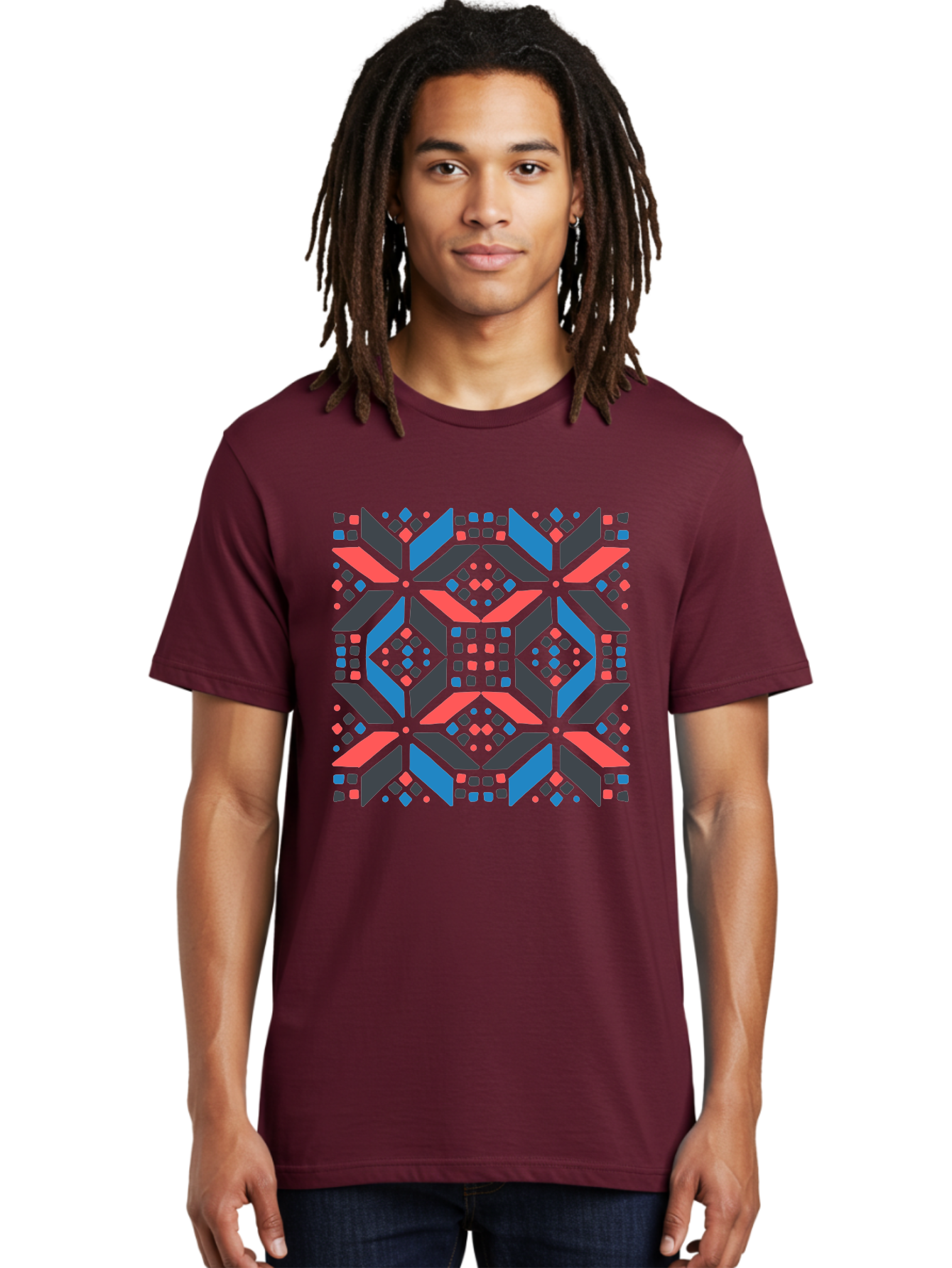Geometric-Pattern-2 Men'S Graphic Tee, 100% Cotton, Comfortable Casual Summer Wear, Machine Washable, Geometric Shapes, Vibrant Geometric Pattern, Abstract Art, Colorful Design, Modern Aesthetic, Symmetrical Pattern, Bold Colors, Aab750