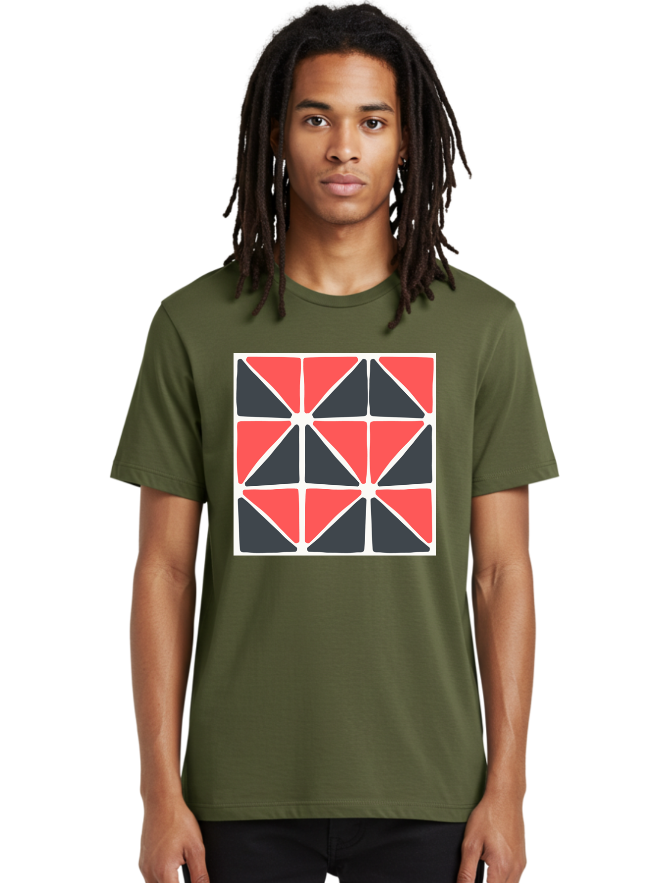 Geometric-Pattern-3 Men'S Graphic Tee, 100% Cotton, Comfortable Casual Summer Wear, Machine Washable, Geometric Pattern, Red And Black Triangles, Abstract Design, Symmetrical Shapes, Modern Art, Minimalist Style, Bold Colors, Aab751