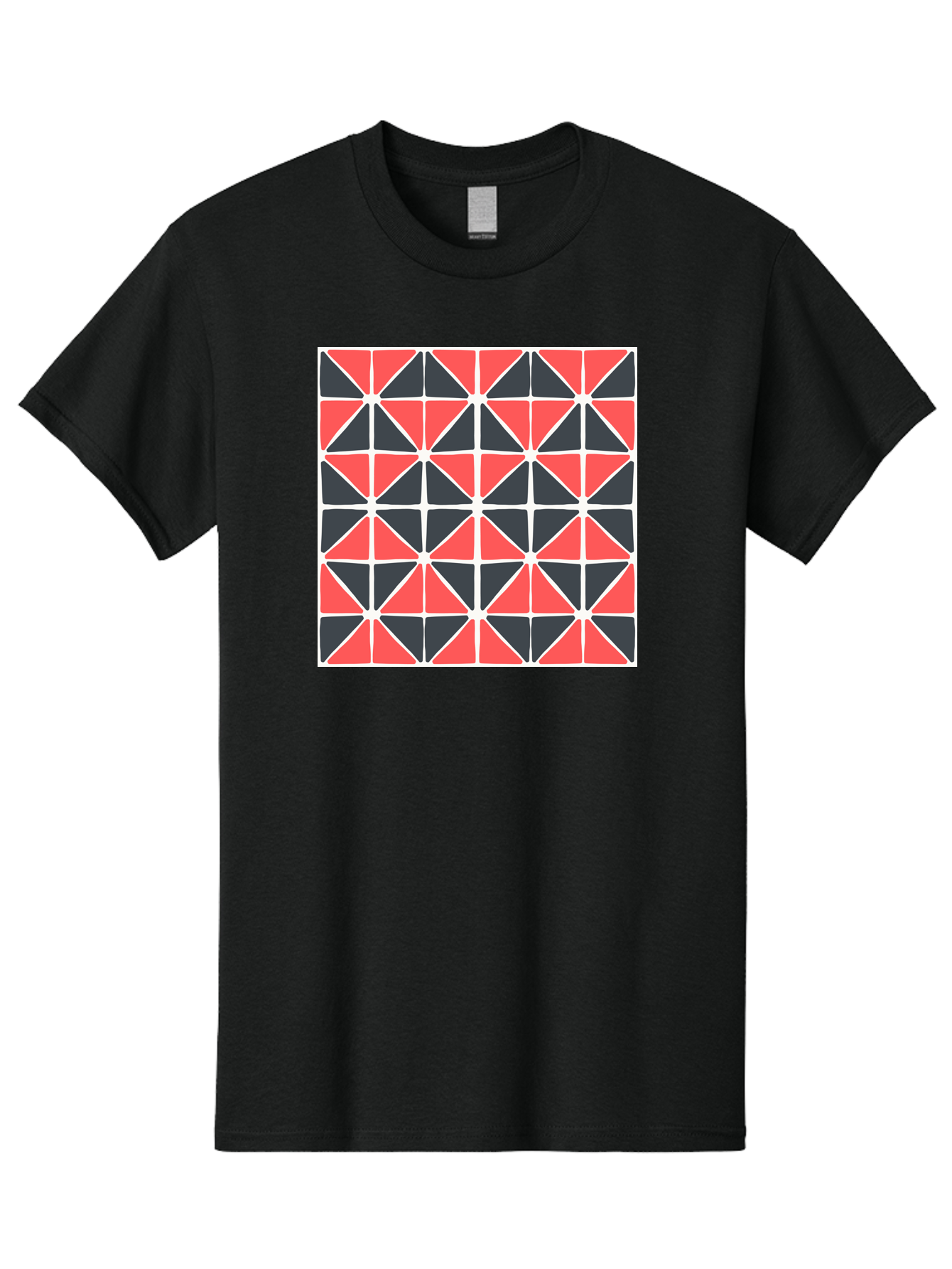 Geometric-Pattern Men'S Graphic Tee, 100% Cotton, Comfortable Casual Summer Wear, Machine Washable, Geometric Pattern, Red And Black Triangles, Abstract Design, Modern Art, Seamless Pattern, Graphic Design, Symmetrical Shapes, Aab752